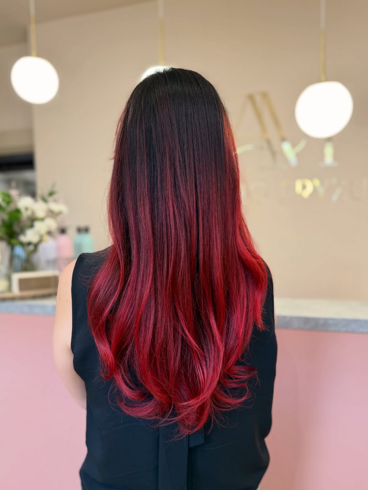 Fiery Red Ombre Waves With Dark Root