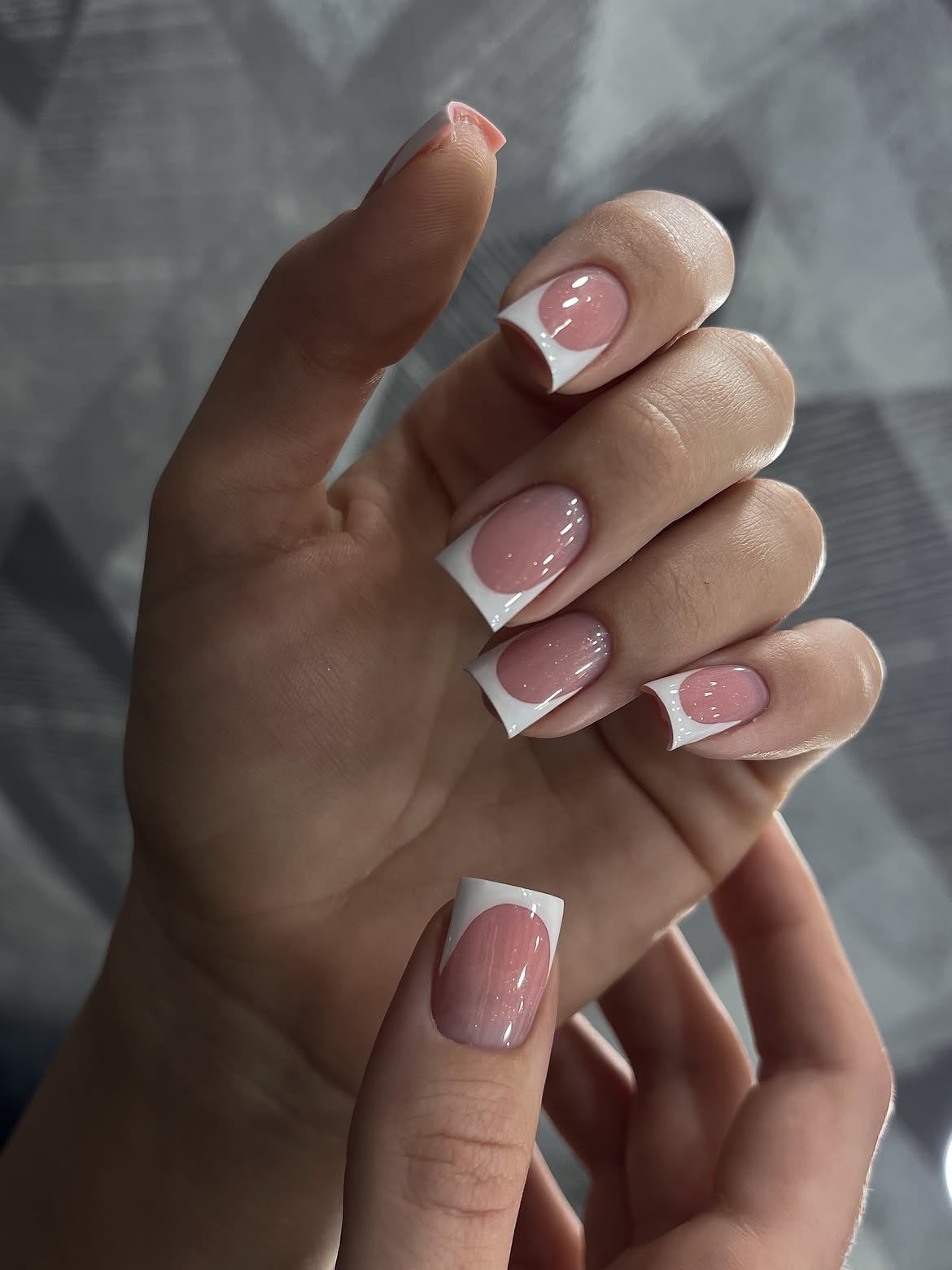 French Ombre Pink and White Square Nails
