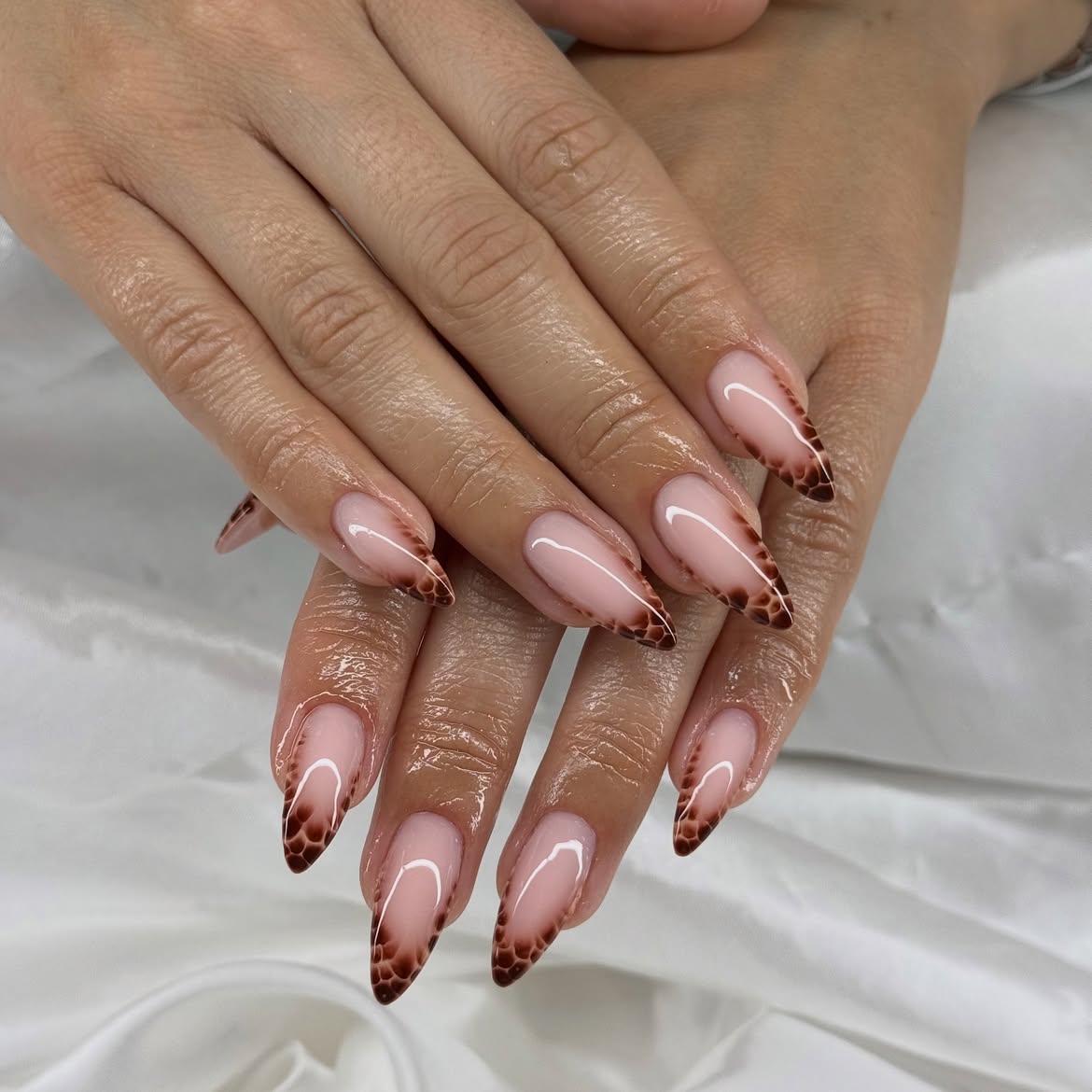French Tip Snake Print Almond Nails