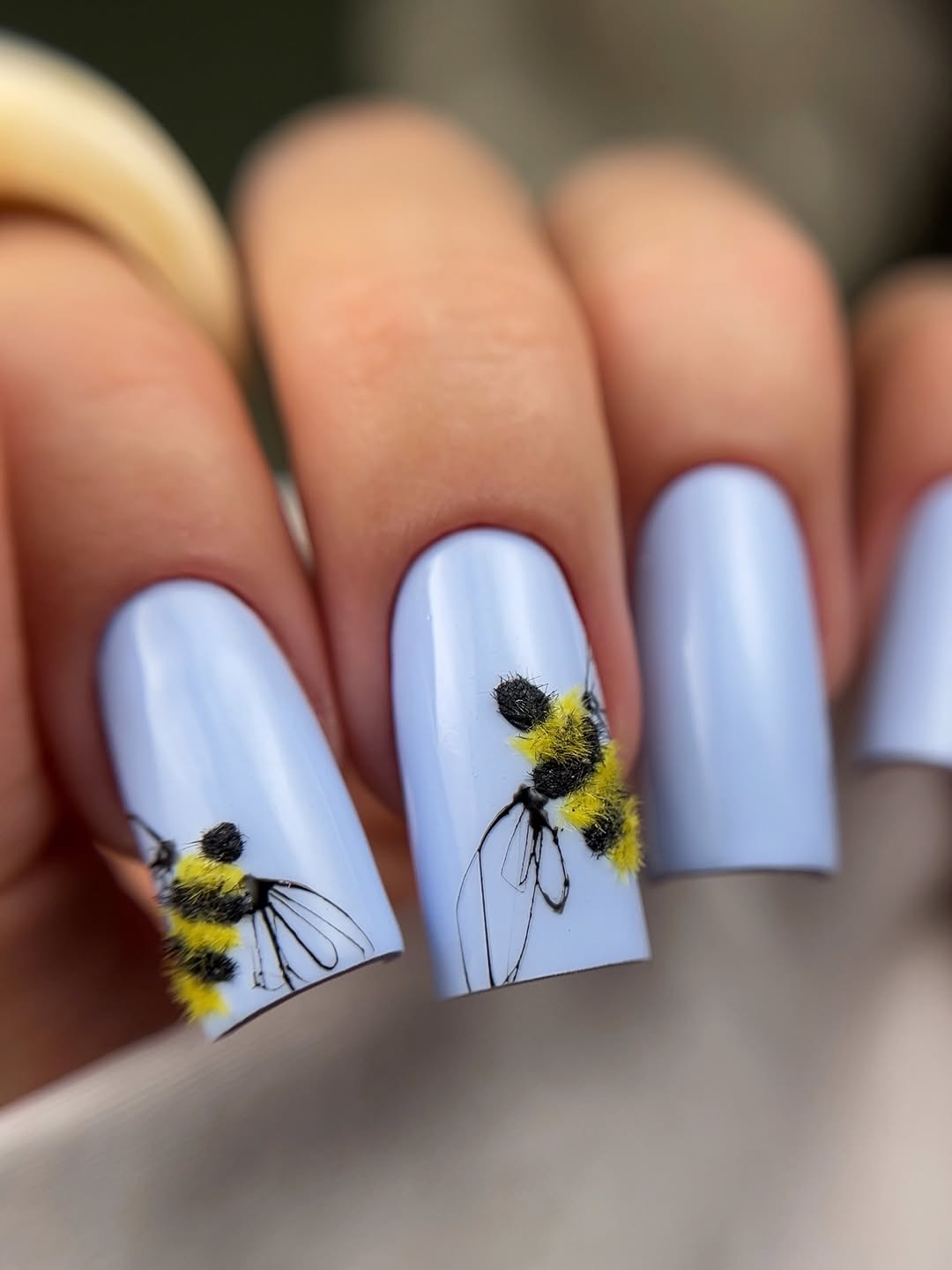 Fuzzy Bumblebee Pastel Square Nails
