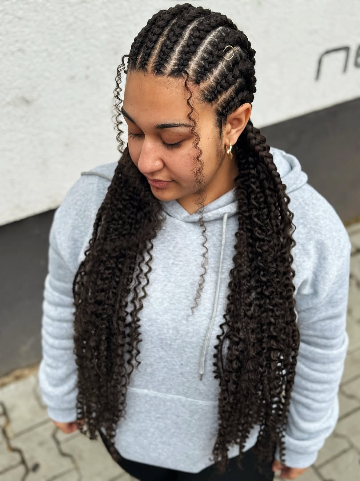 Geometric Cornrows With Bohemian Box Braids
