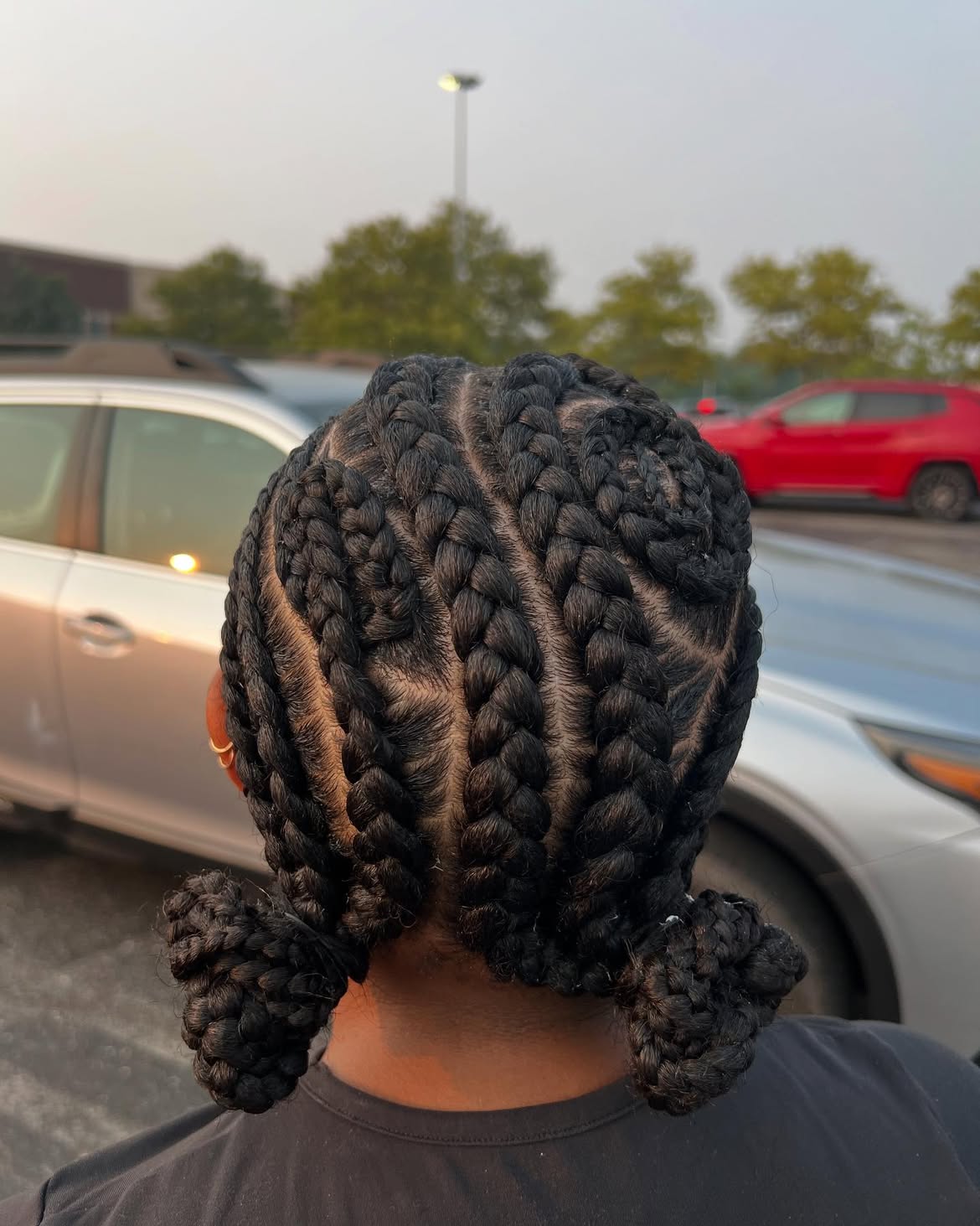 Geometric Parting For Classic Cornrow Pigtails