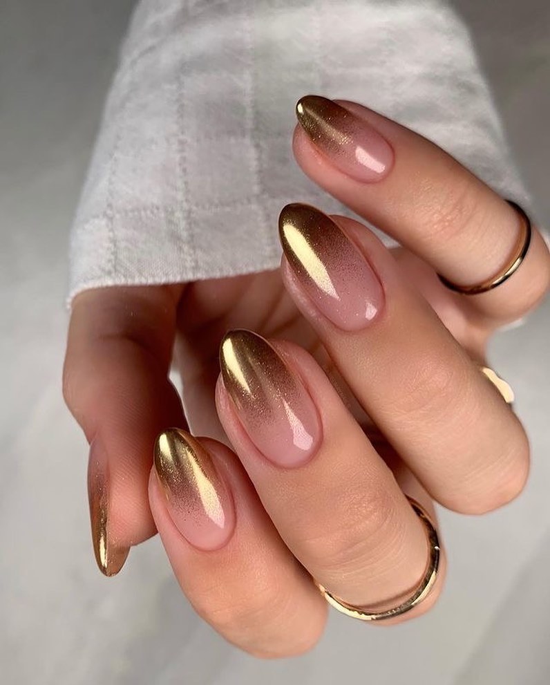 Gilded Ombre Almond Nails