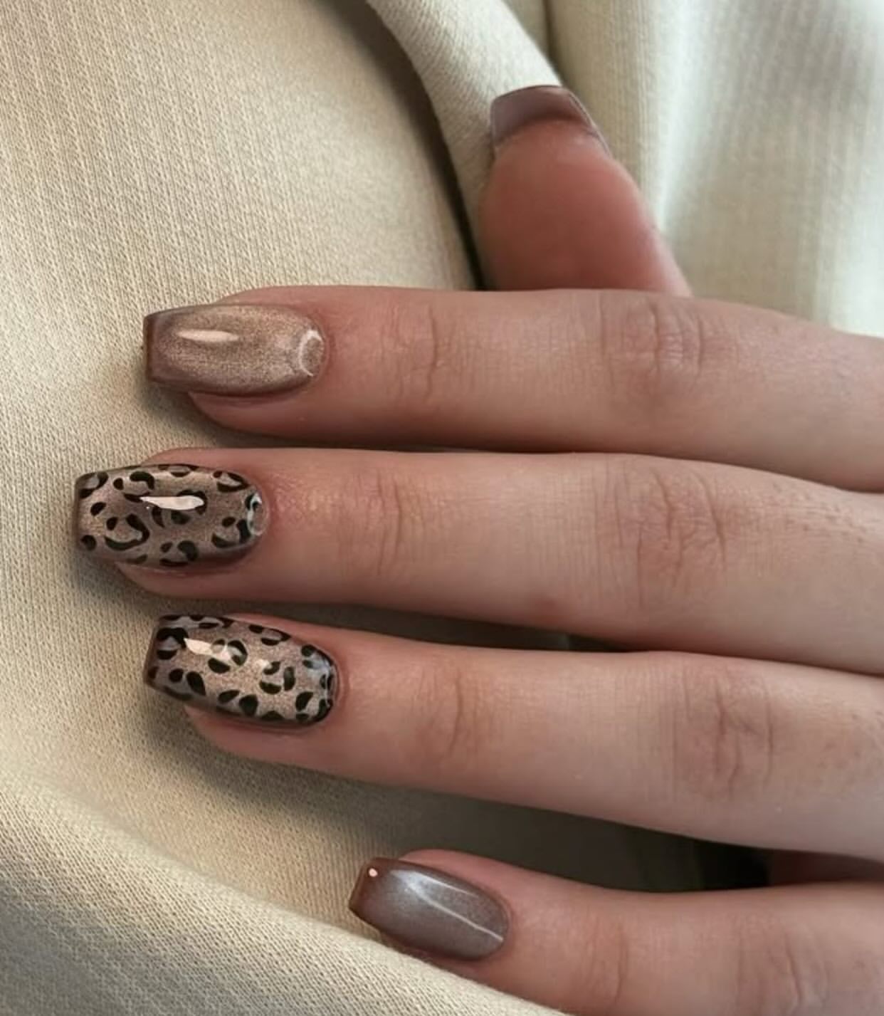 Glazed Leopard Print Square Nails