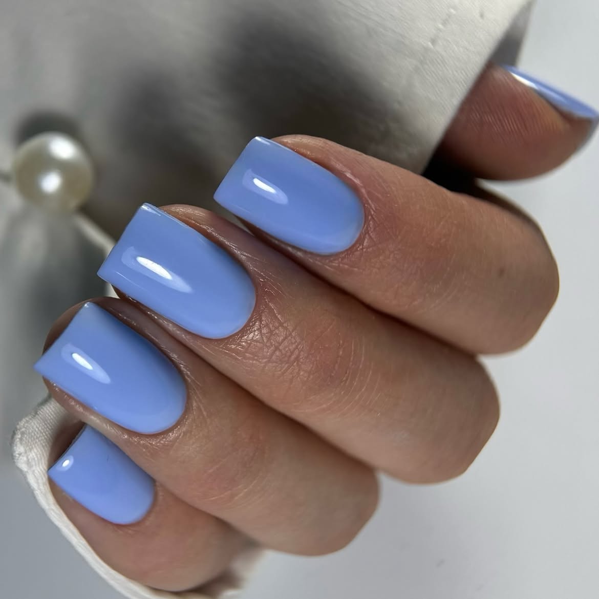 Glossy Baby Blue Squoval Nails