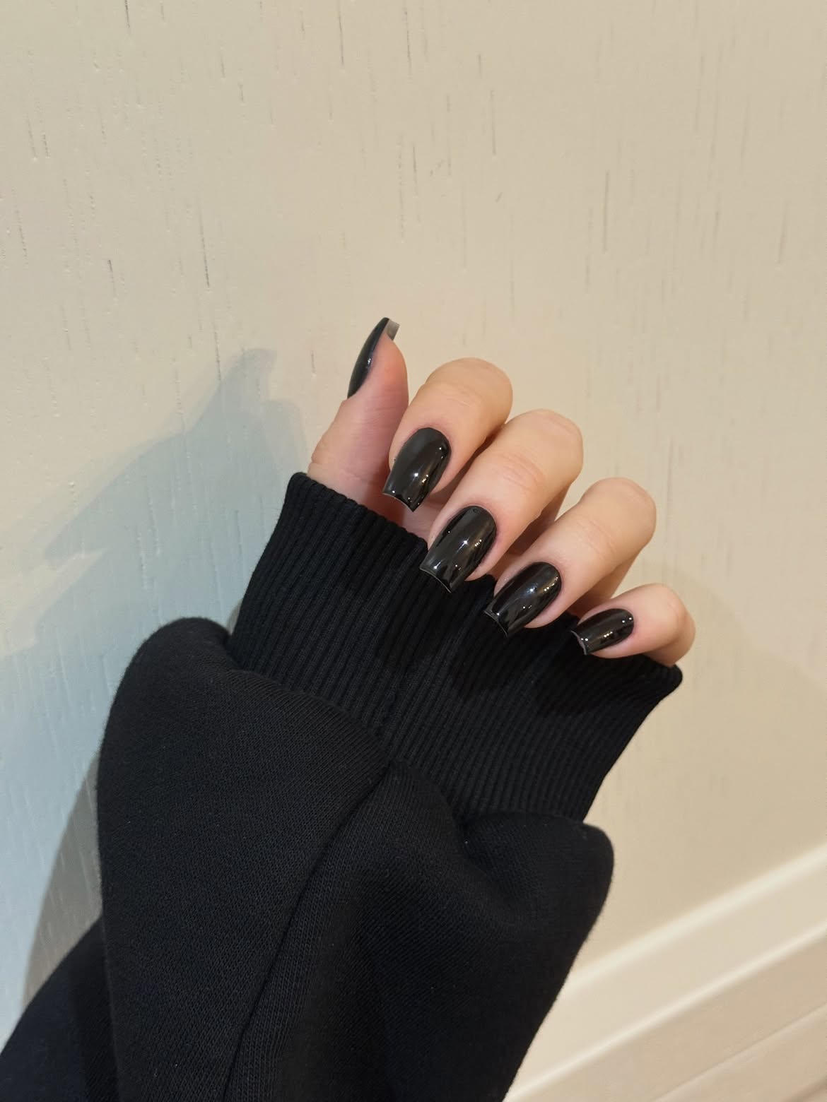 Glossy Black Acrylic Coffin Nails