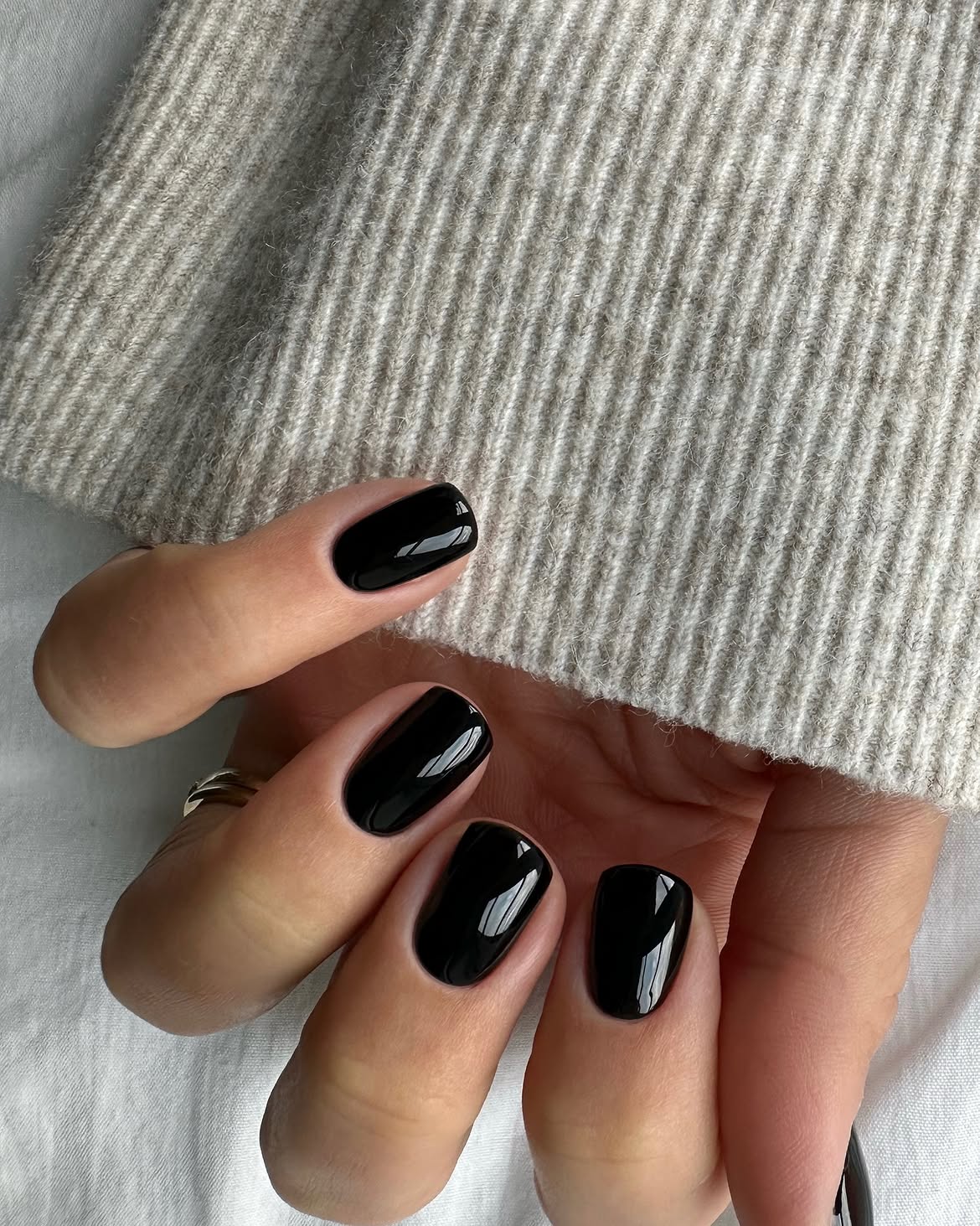 Glossy Black Oval Nails