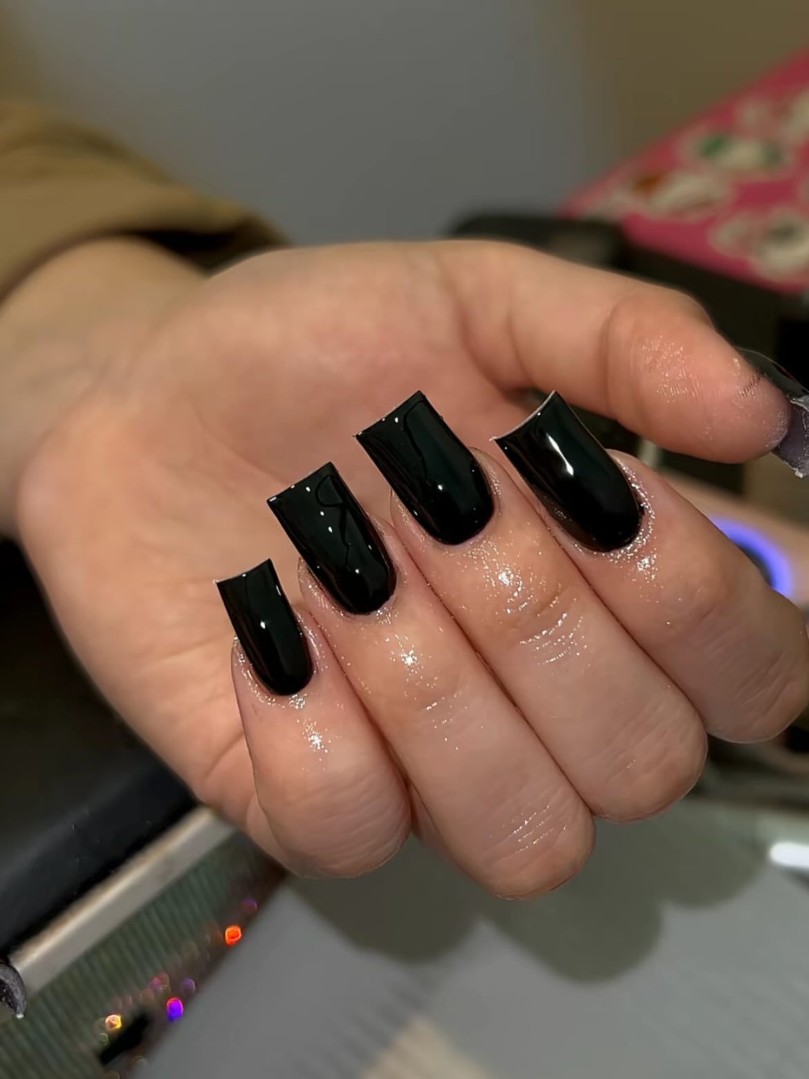 Glossy Black Square Acrylic Nails