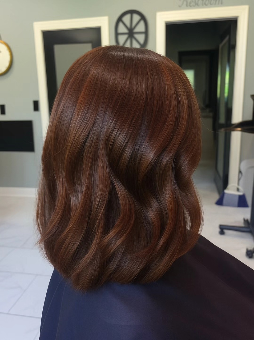 Glossy Cinnamon Brown Waves With A Subtle Blend