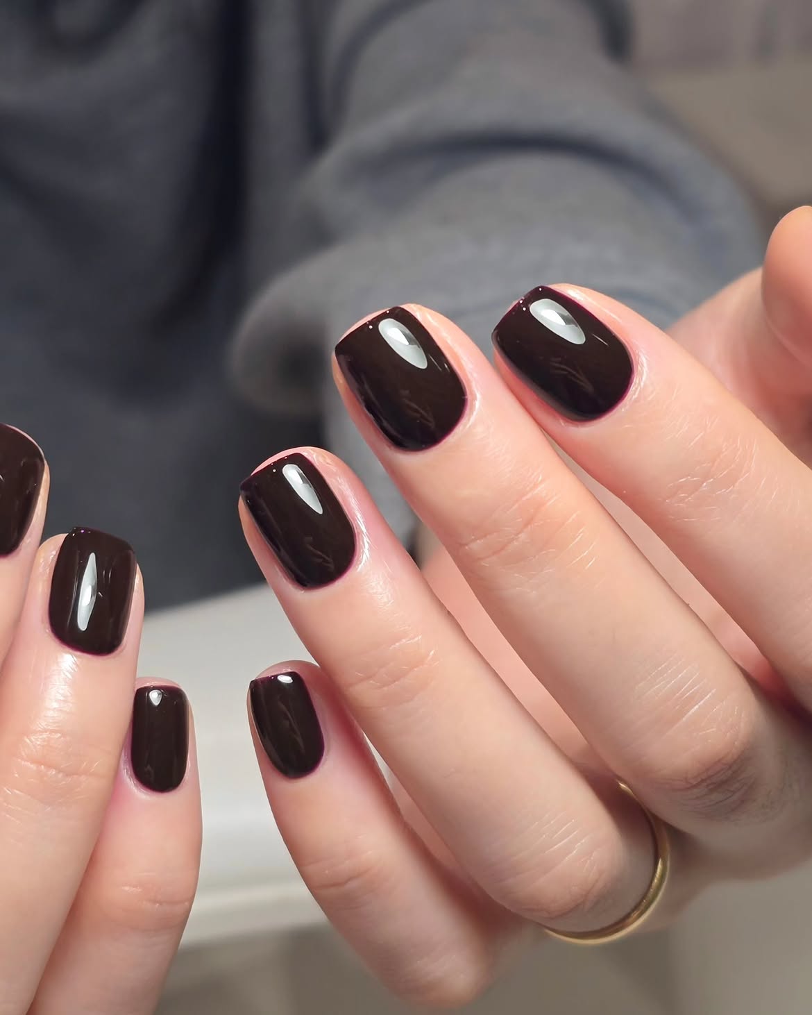 Glossy Dark Chocolate Square Nails