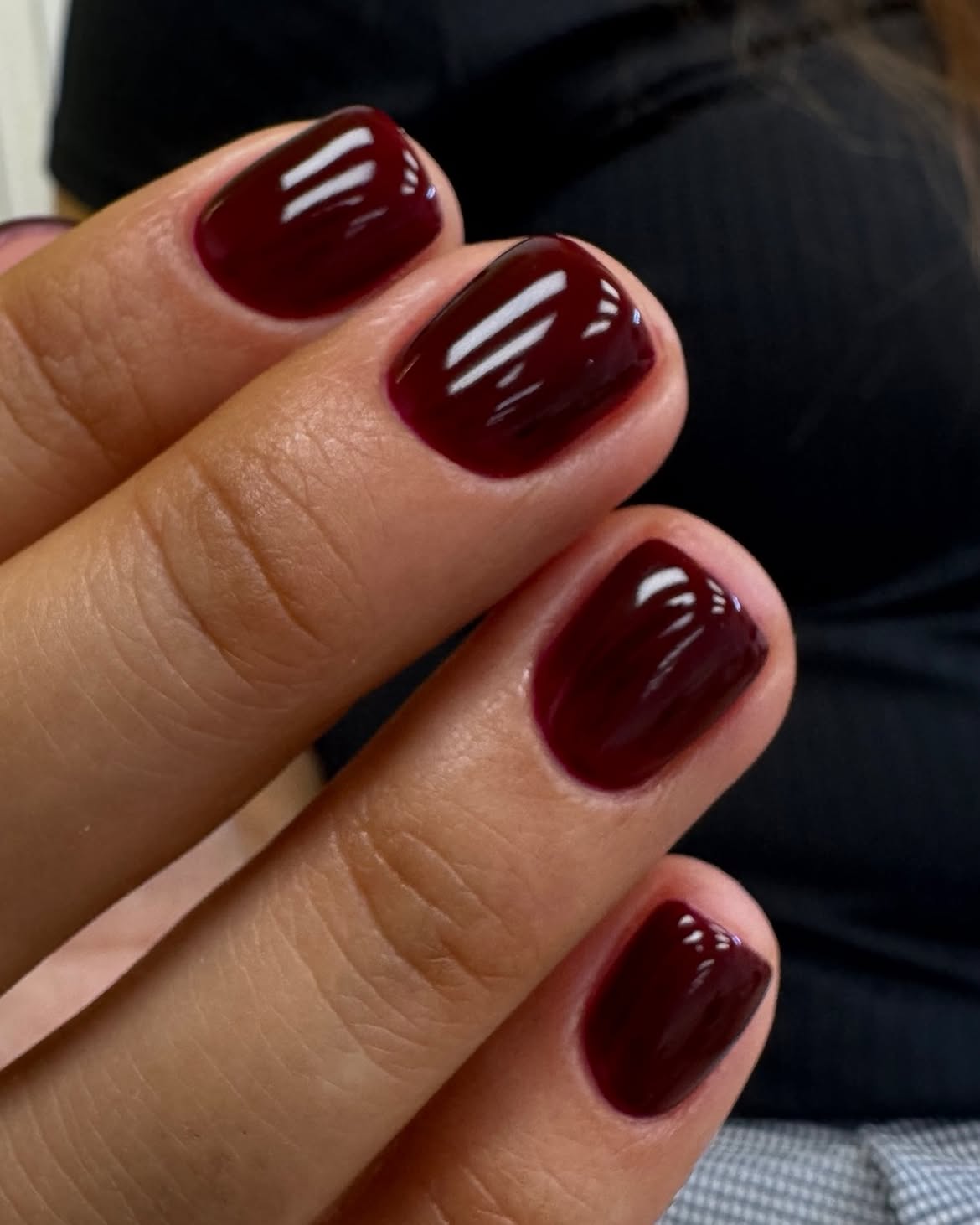 Glossy Deep Burgundy Short Square Nails