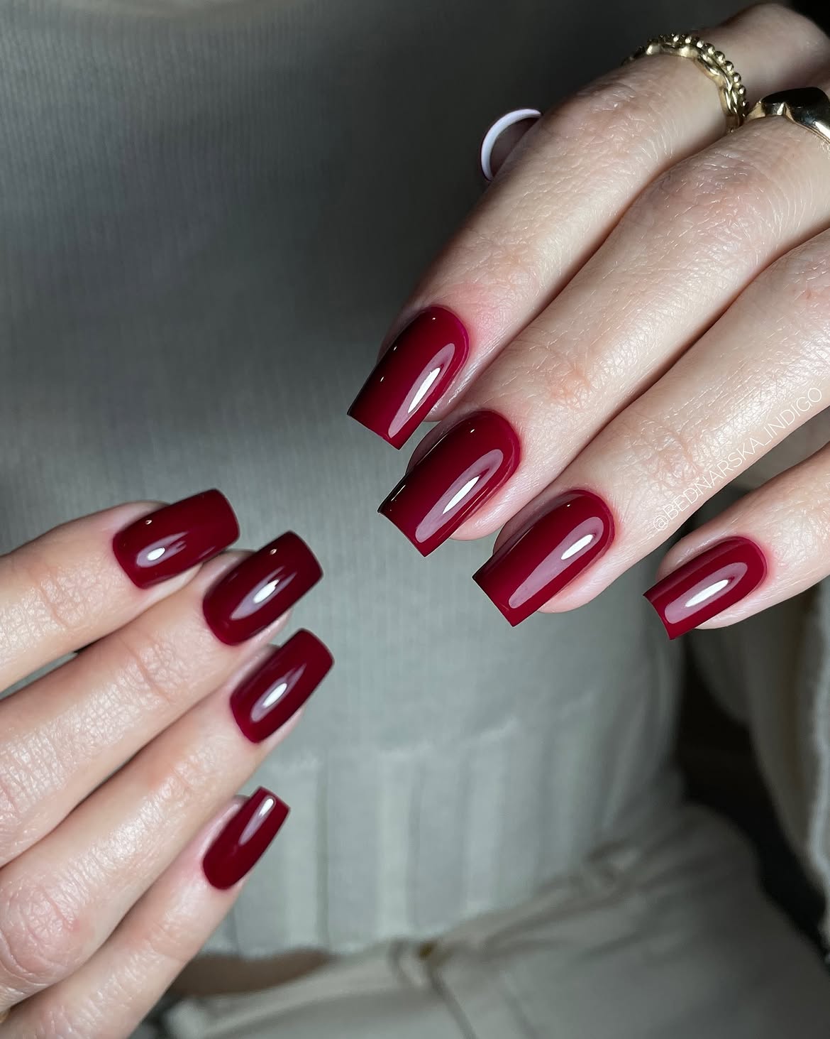 Glossy Deep Cherry Red Square Nails