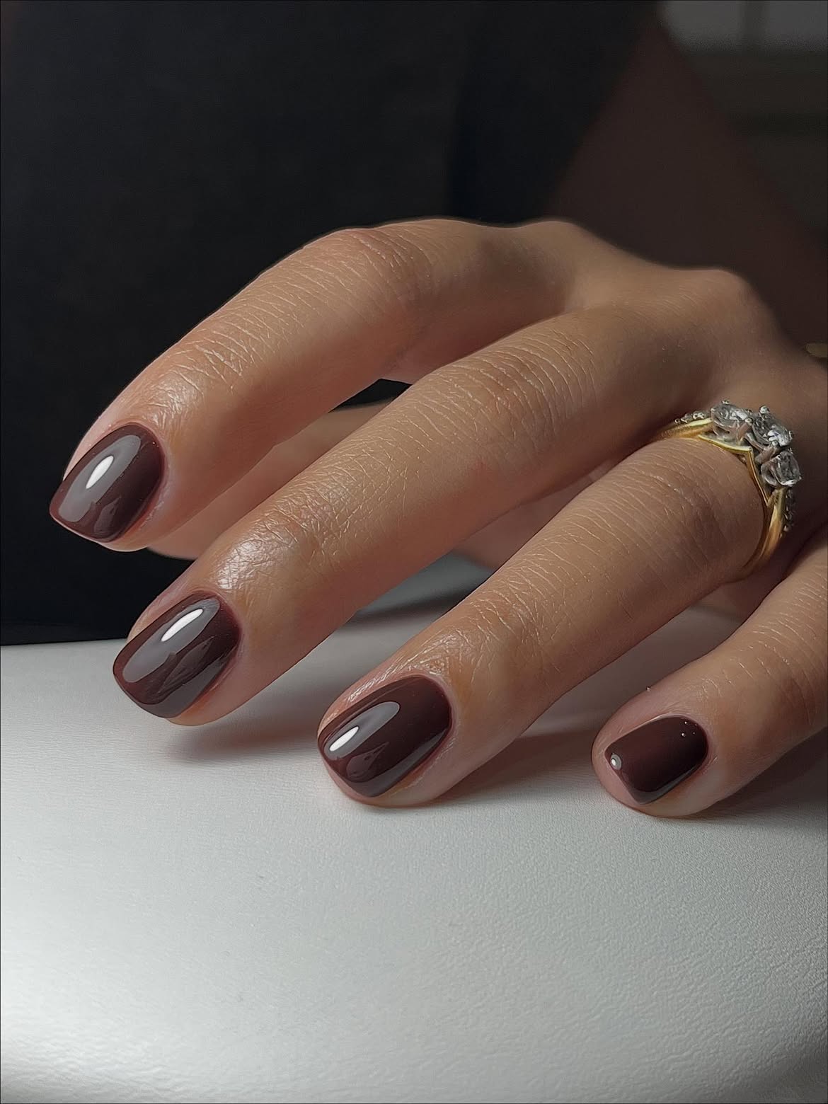 Glossy Deep Chocolate Brown Oval Nails