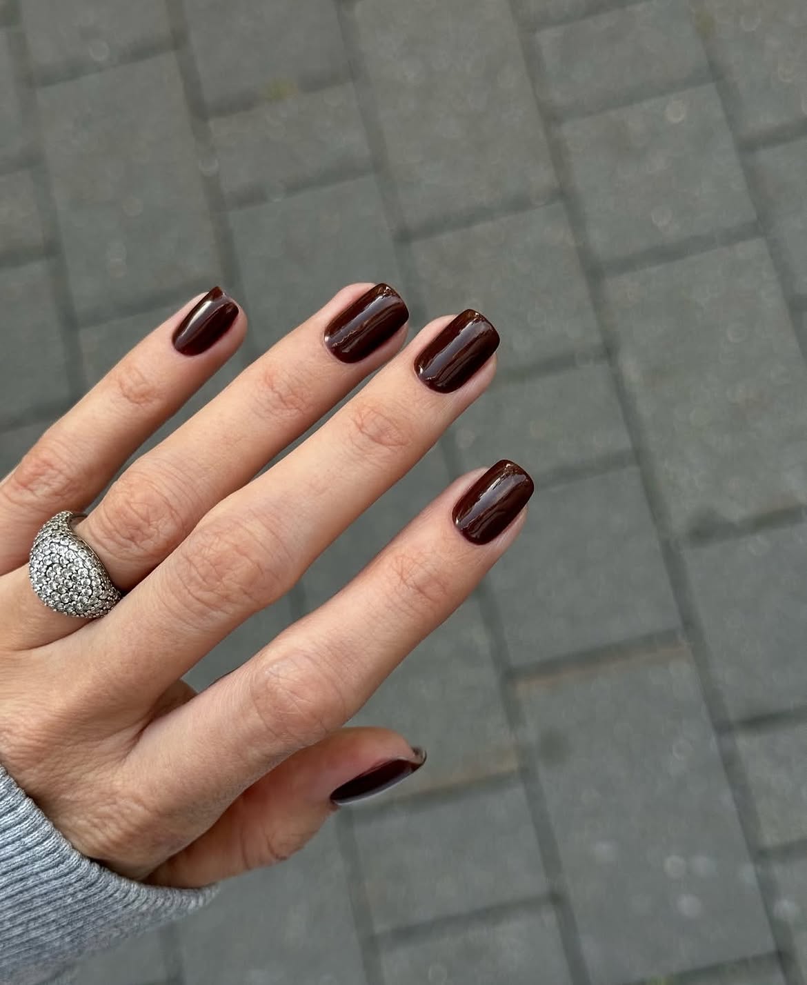 Glossy Deep Chocolate Square Nails