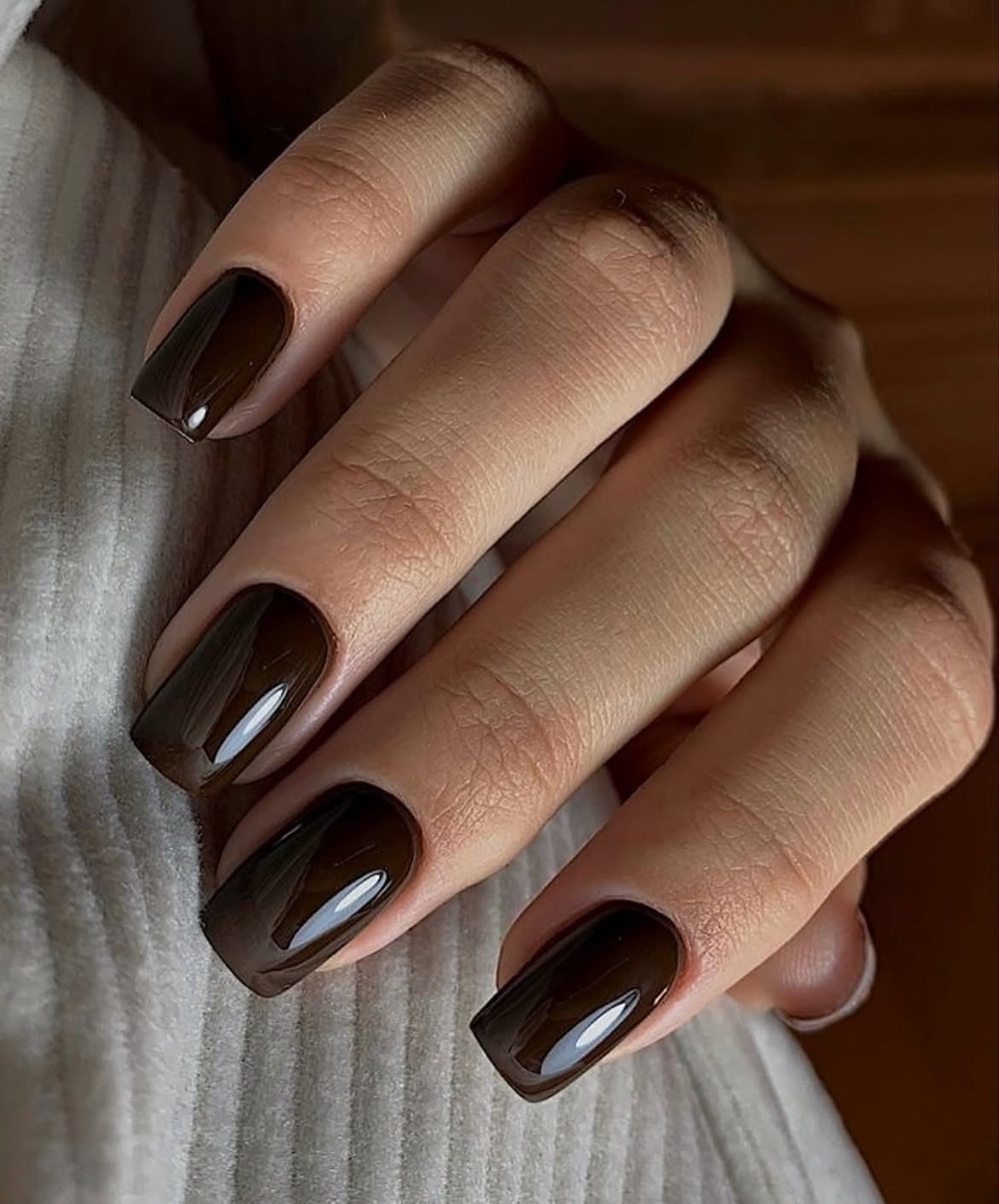 Glossy Deep Chocolate Square Nails