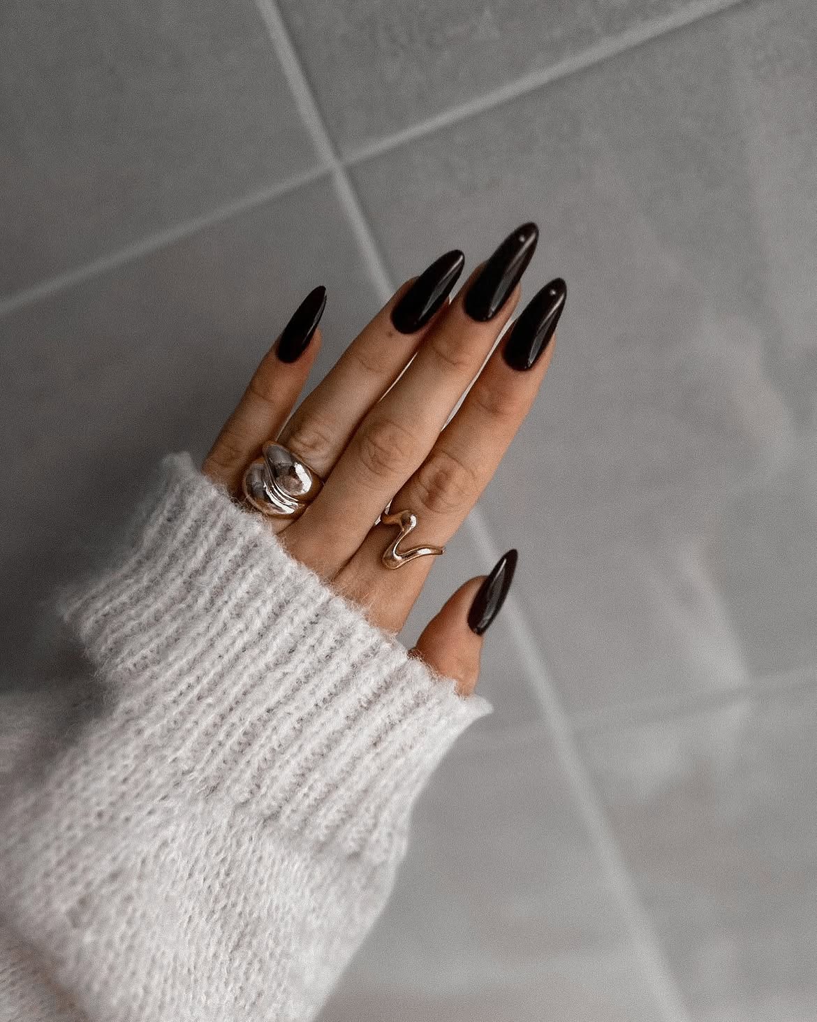 Glossy Deep Espresso Almond Nails