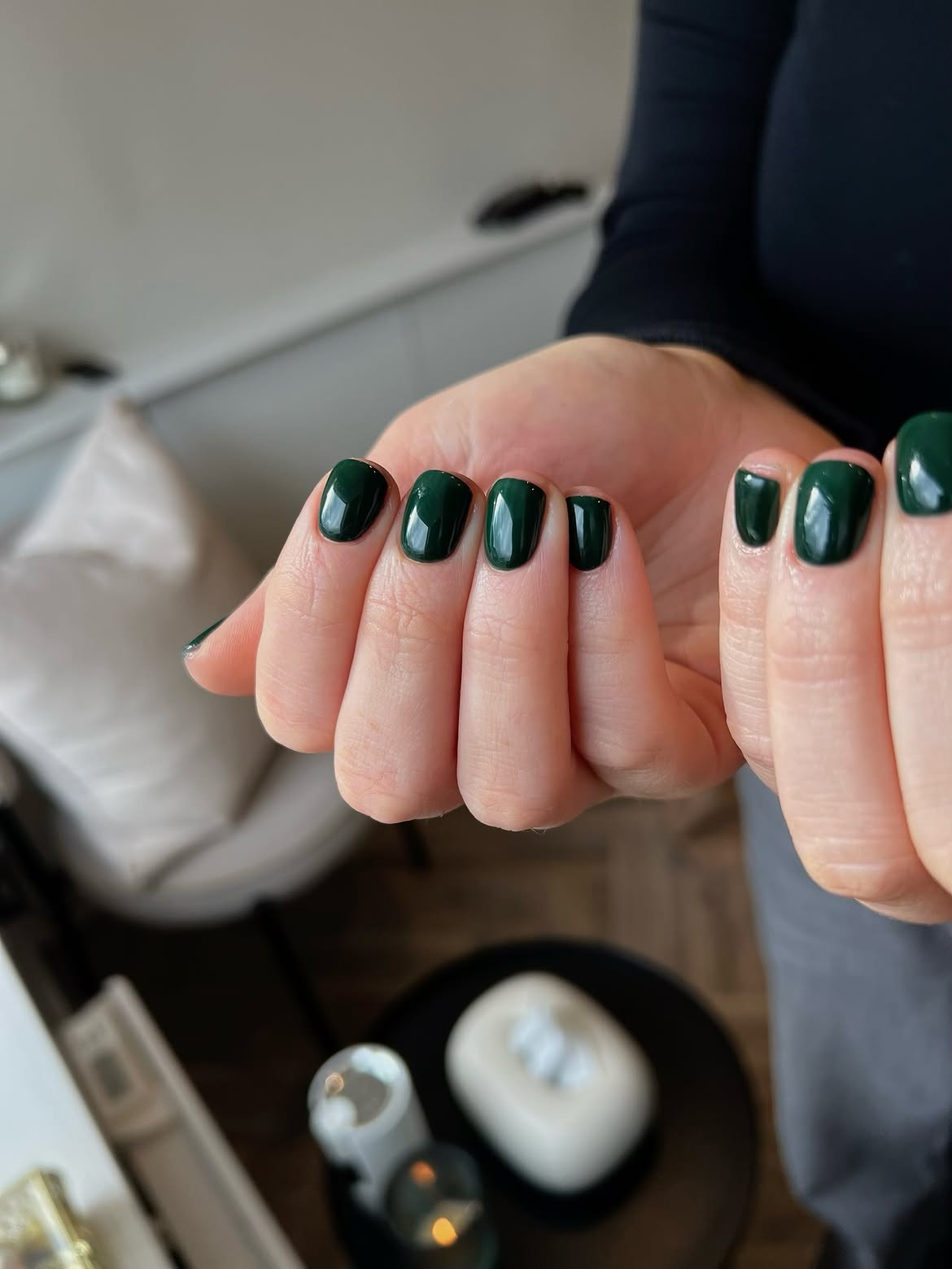 Glossy Deep Forest Green Short Squoval