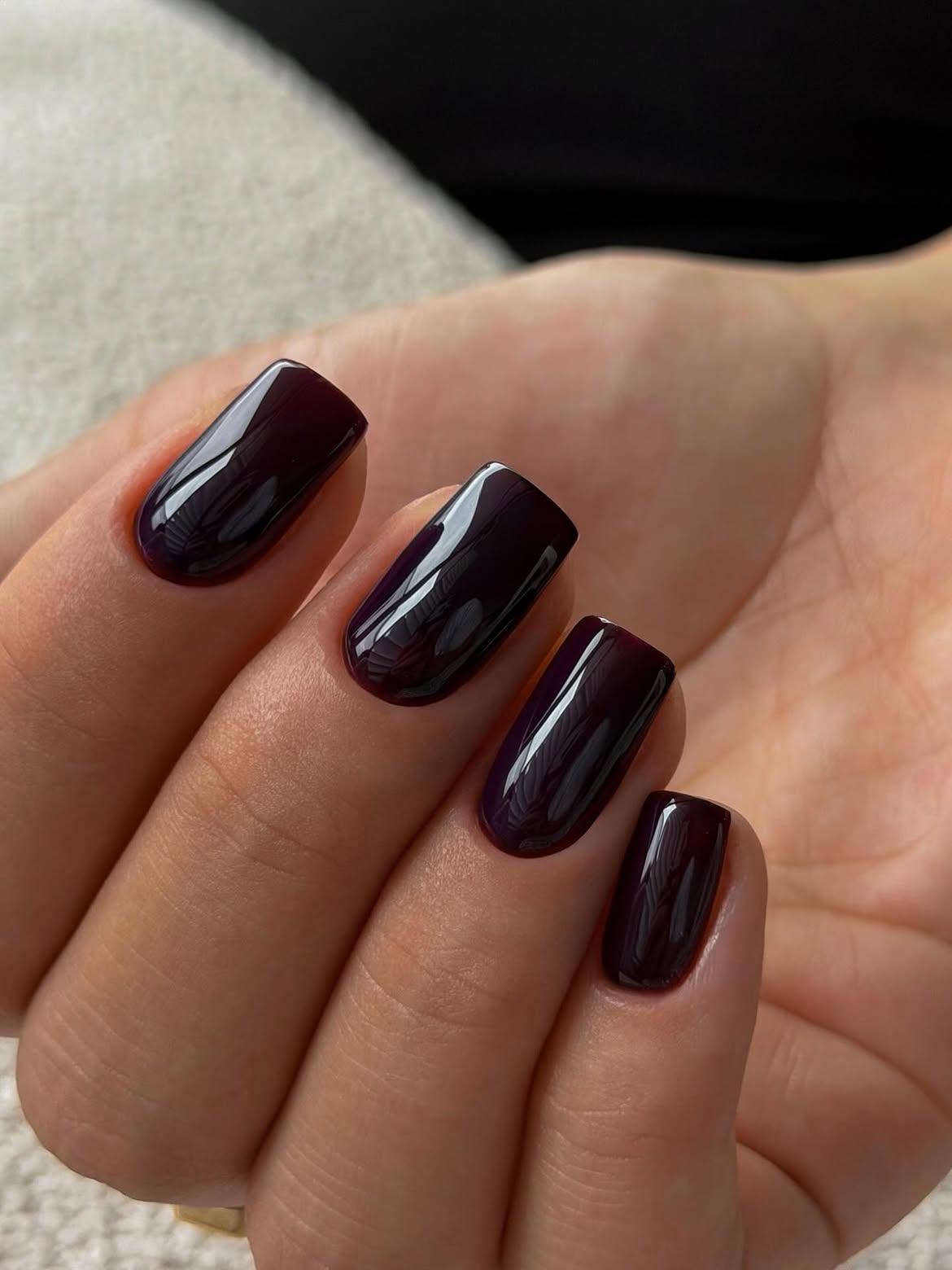 Glossy Deep Plum Short Square Nails