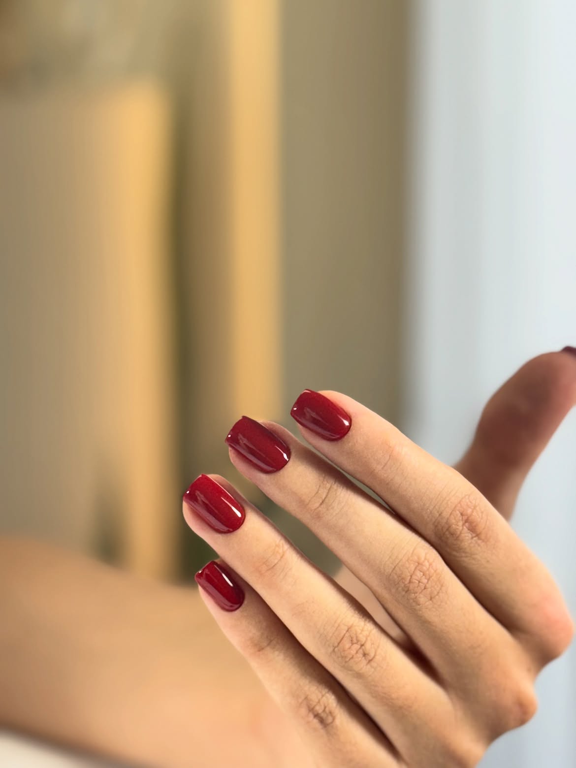 Glossy Deep Red Medium Oval Nails