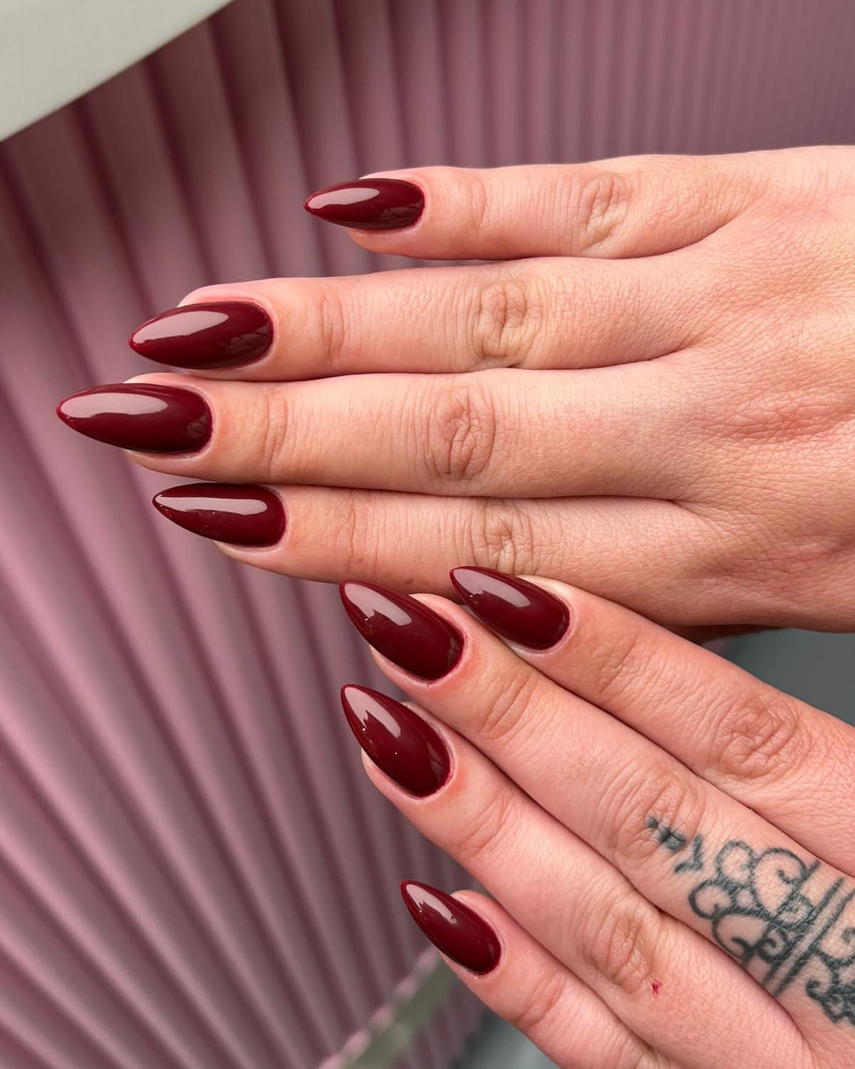 Glossy Deep Wine Stiletto Nails
