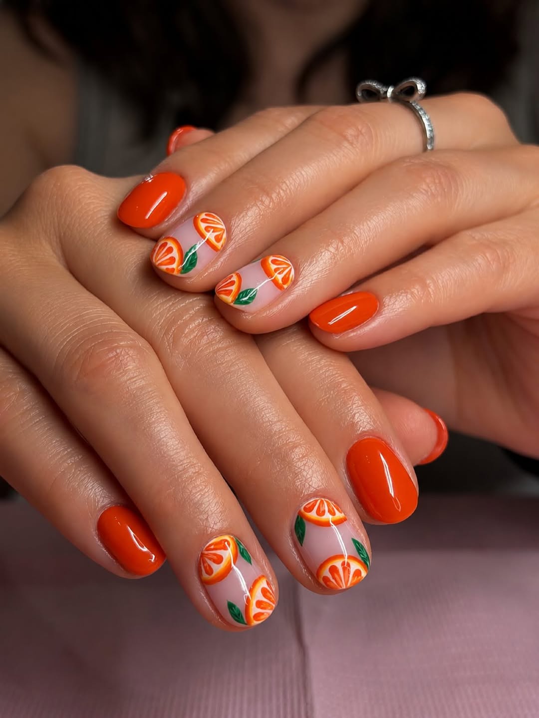 Glossy Orange Slices and Leaves Art