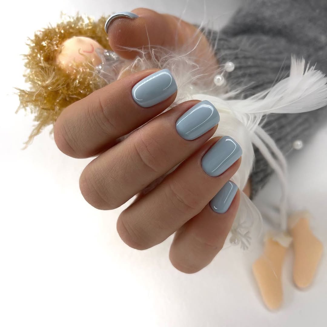Glossy Pastel Baby Blue Oval Nails