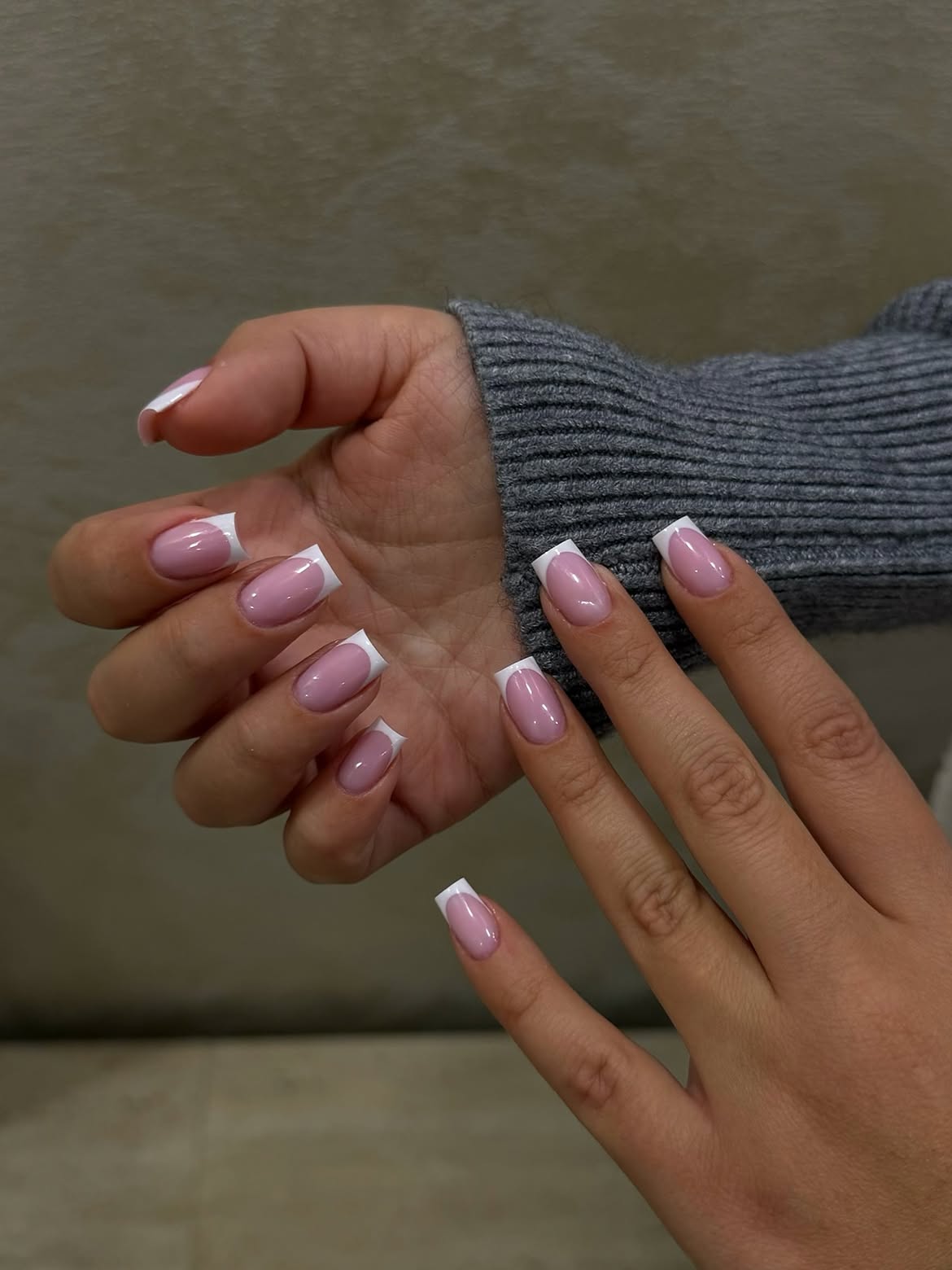 Glossy Pink and White Classic French Tips