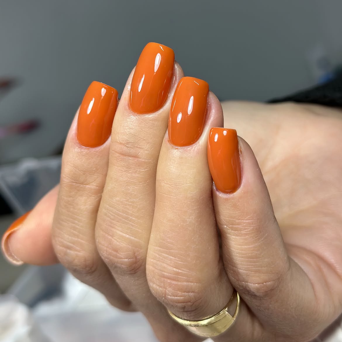 Glossy Pumpkin Orange Square Nails