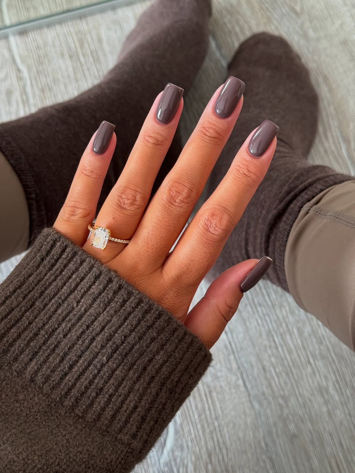 Glossy Taupe Square Nails