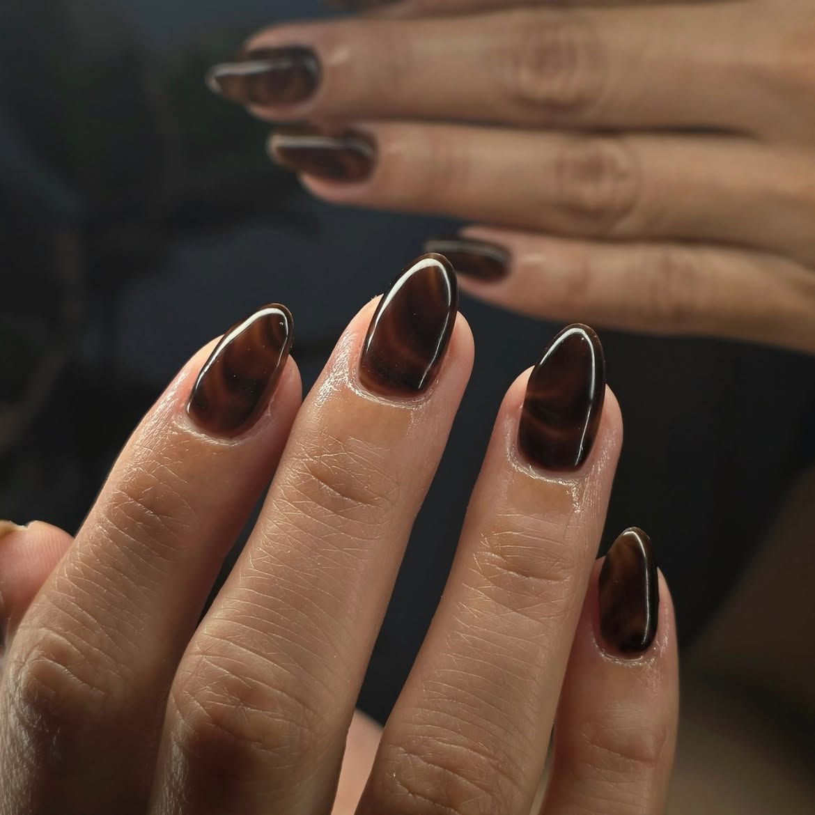 Glossy Tortoiseshell Almond Nails