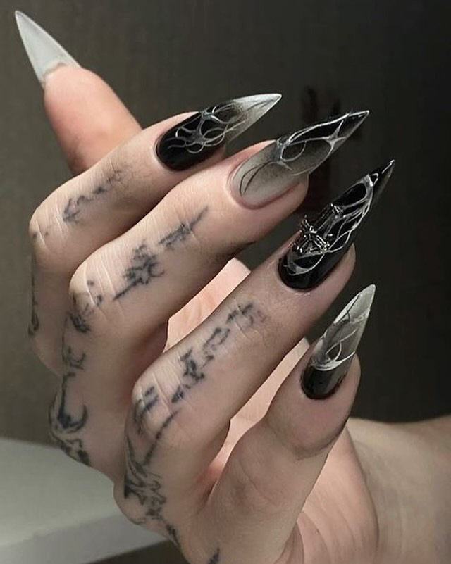 Gothic Flame Ombre Stiletto Nails