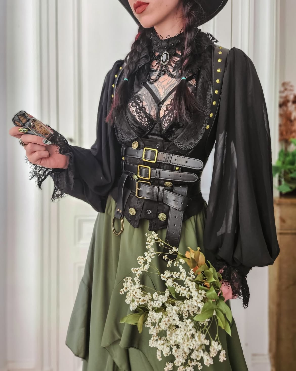 Gothic Lace And Corset Witchy Ensemble