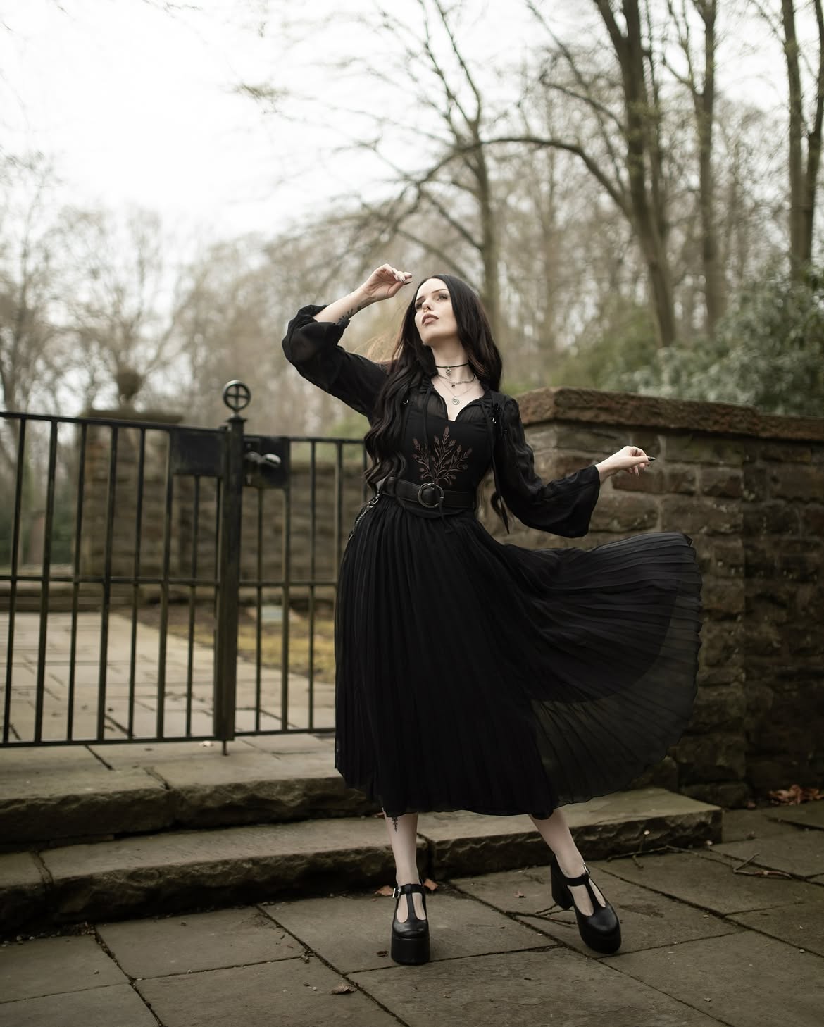 Gothic Lace-Up Corset Dress With Platform Mary Janes