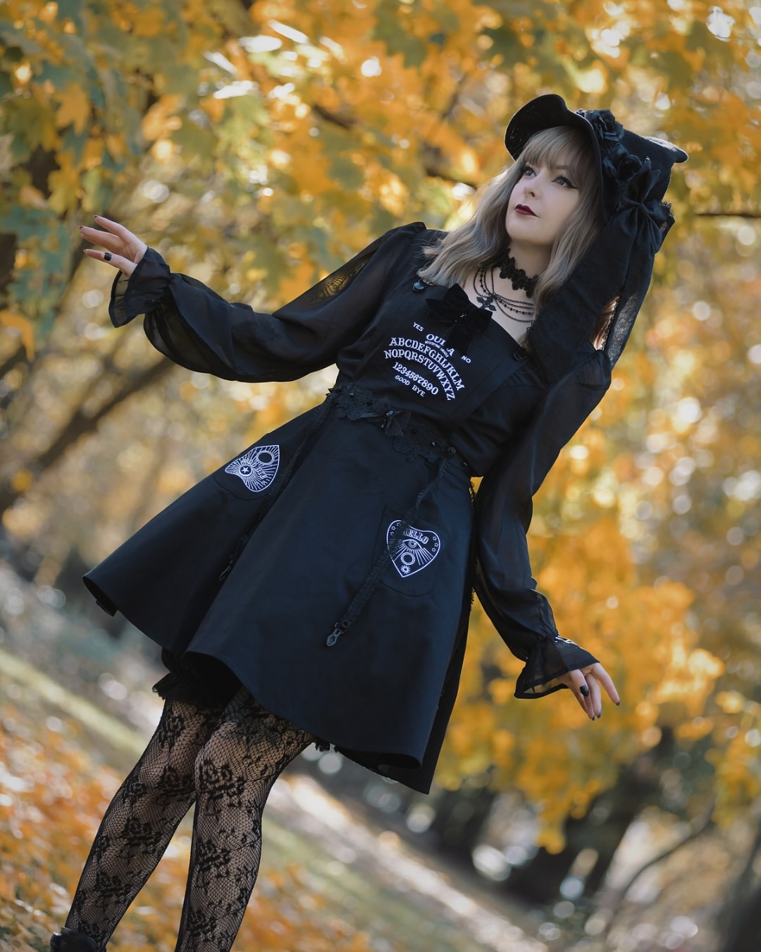 Gothic Ouija Board Print Mini Dress Look