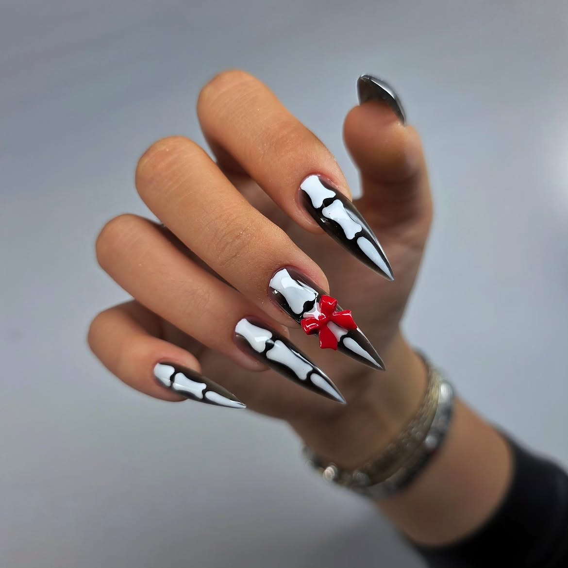 Gothic Skeleton Bone Stiletto Nails