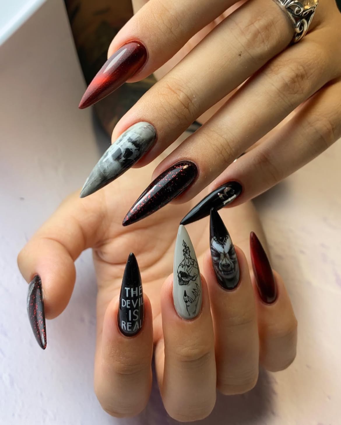 Gothic Skull & Devil Stiletto Nails