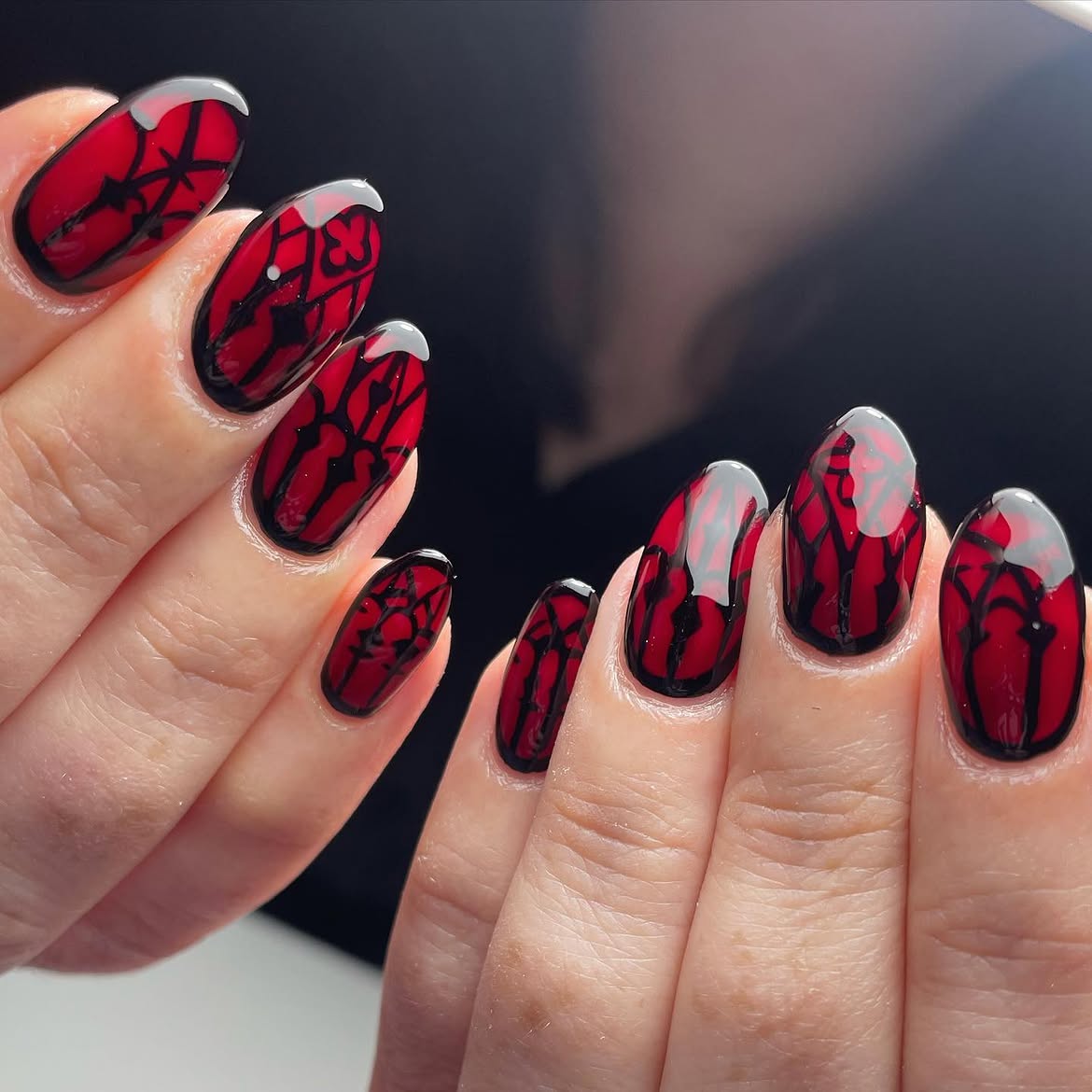 Gothic Stained Glass Red Oval Nails