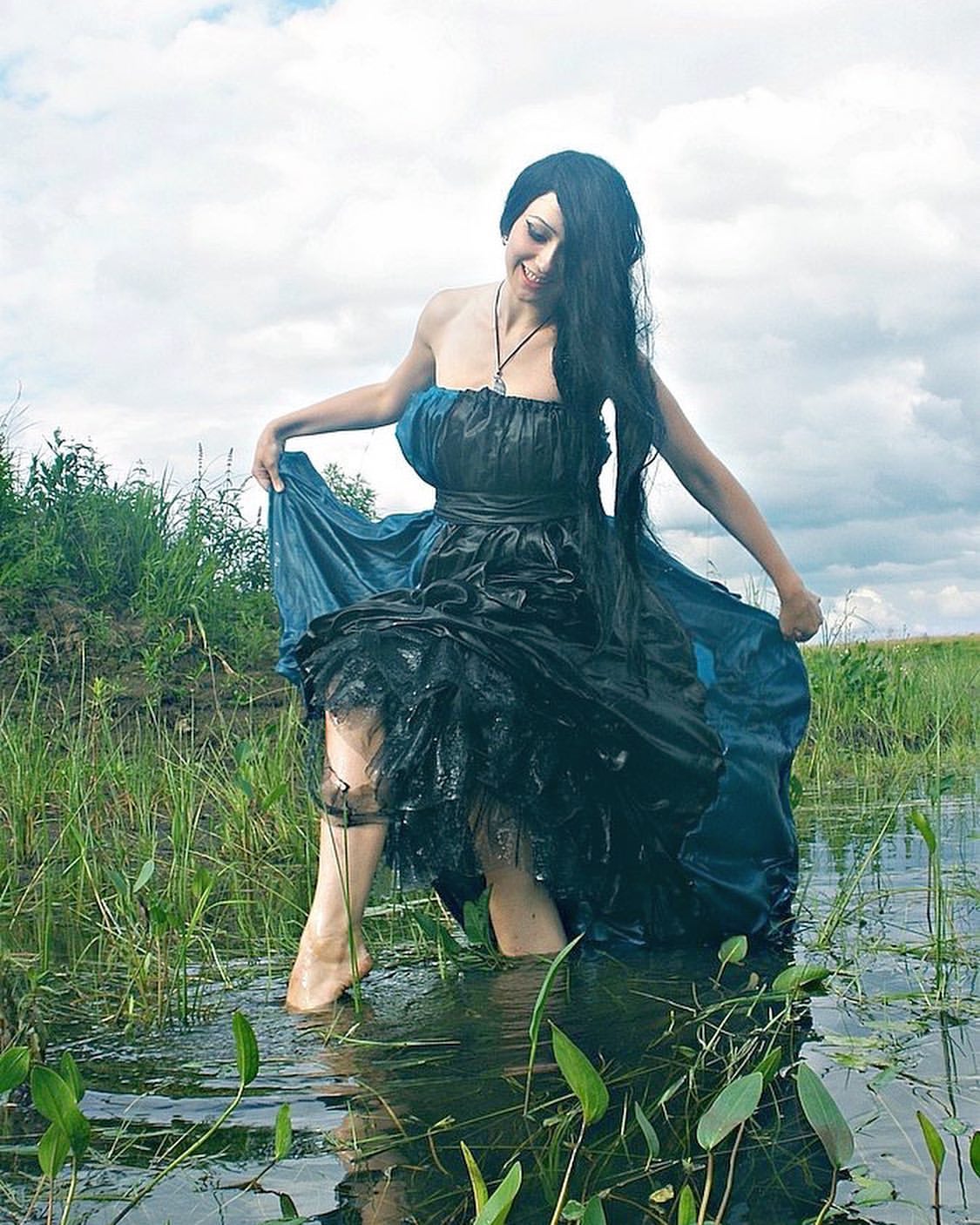 Gothic Strapless Black Lace Dress