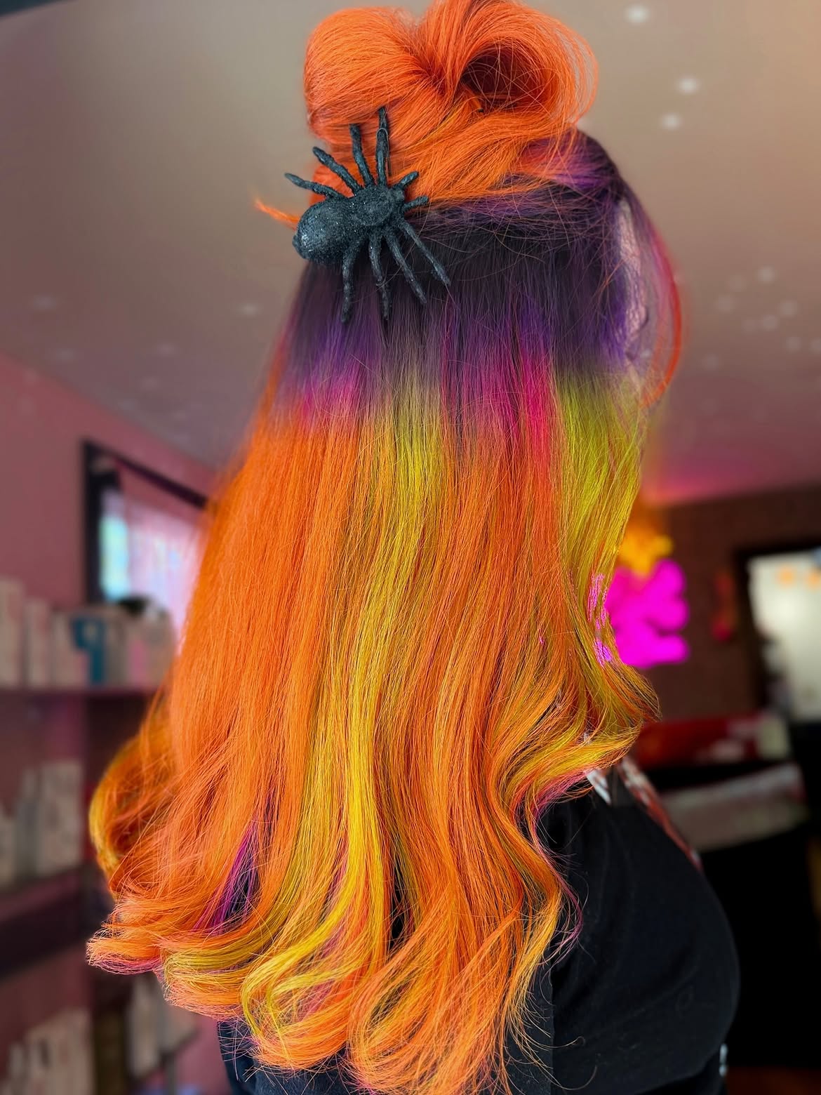 Grape And Orange Halloween Ombre With Spider Accent