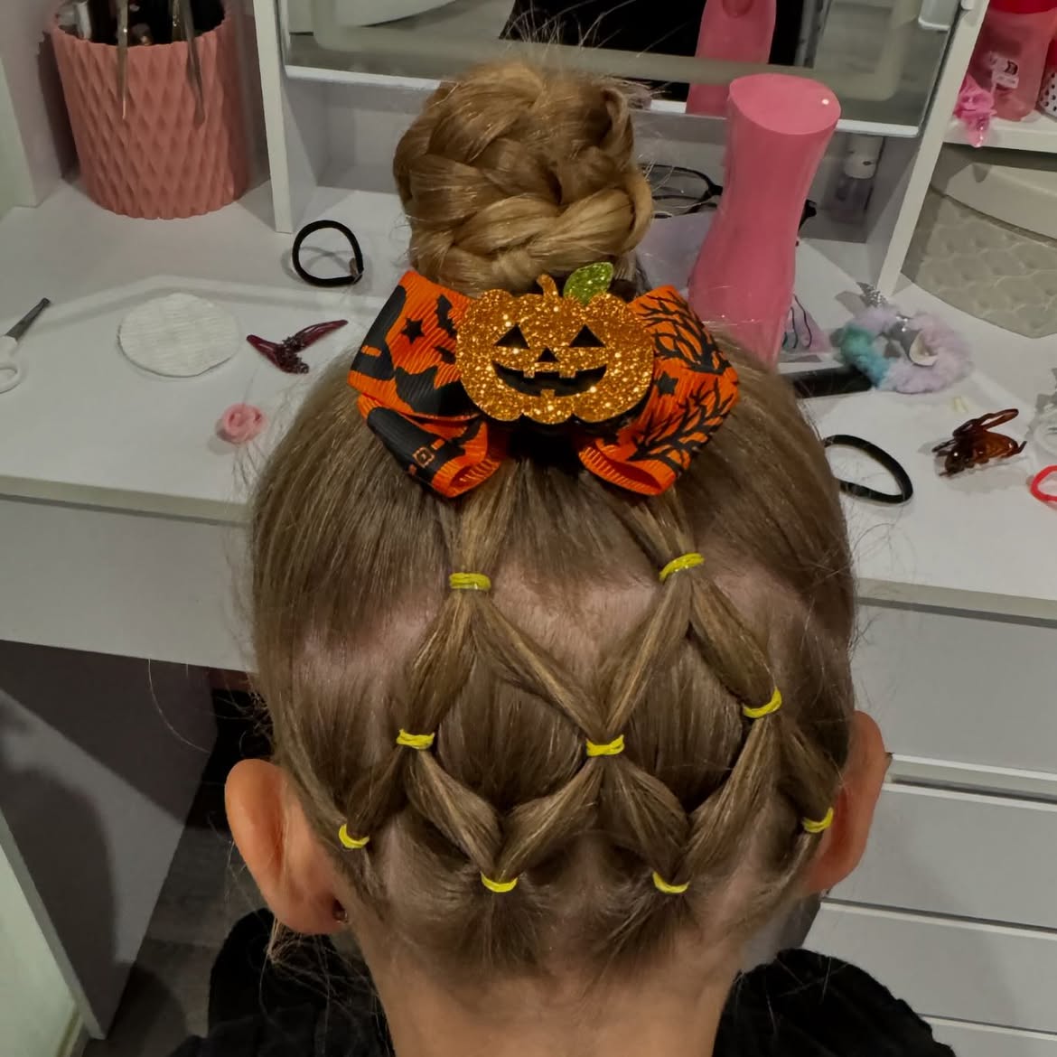 Halloween Braided Pumpkin Top Knot With Bow