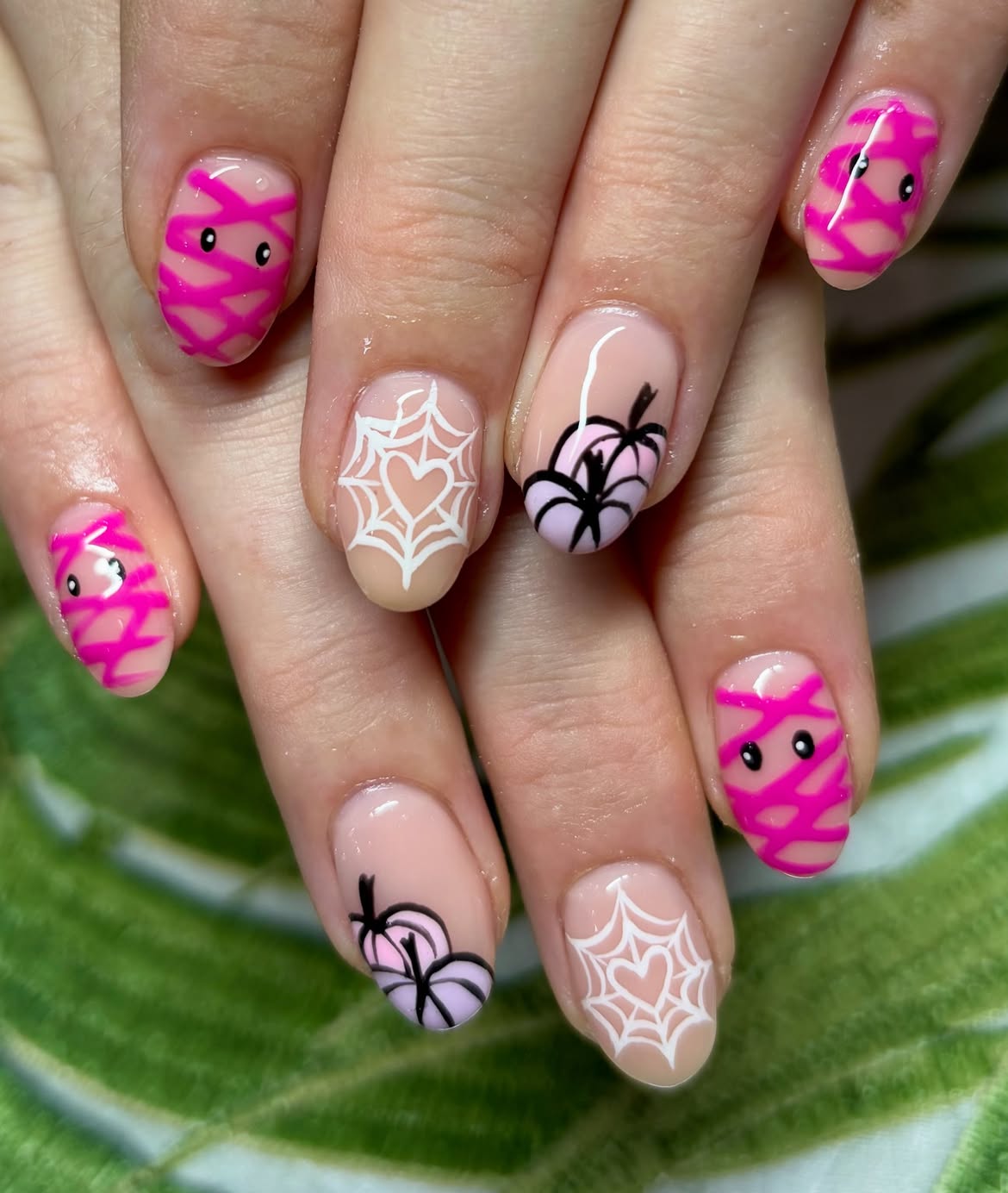 Halloween Mummy and Pumpkin Nail Art