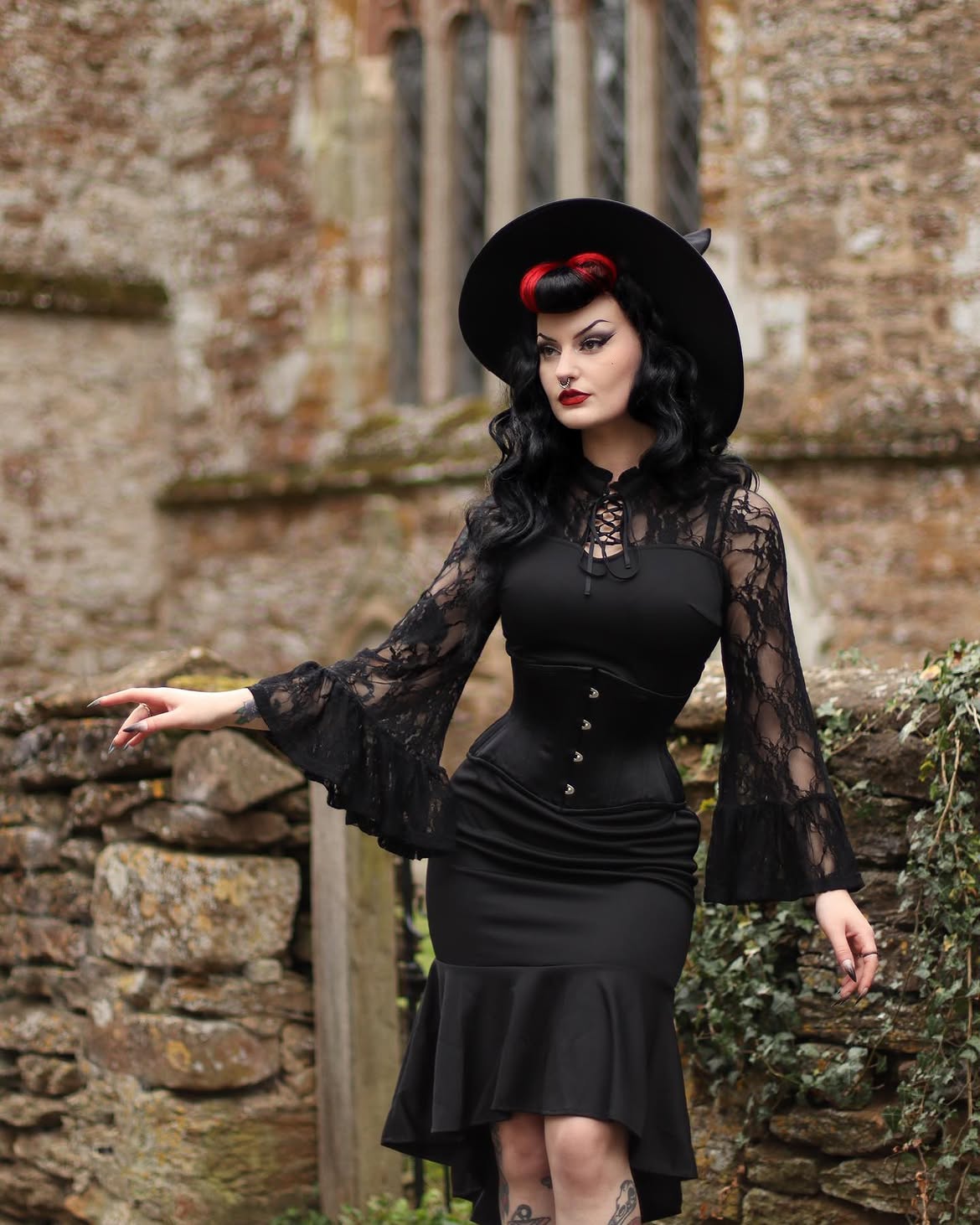 Halloween Witchy Black Lace Top And Corset Skirt