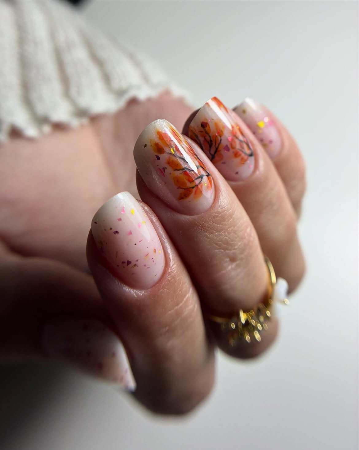 Hand-Painted Autumn Leaf Branches With Glitter Accents