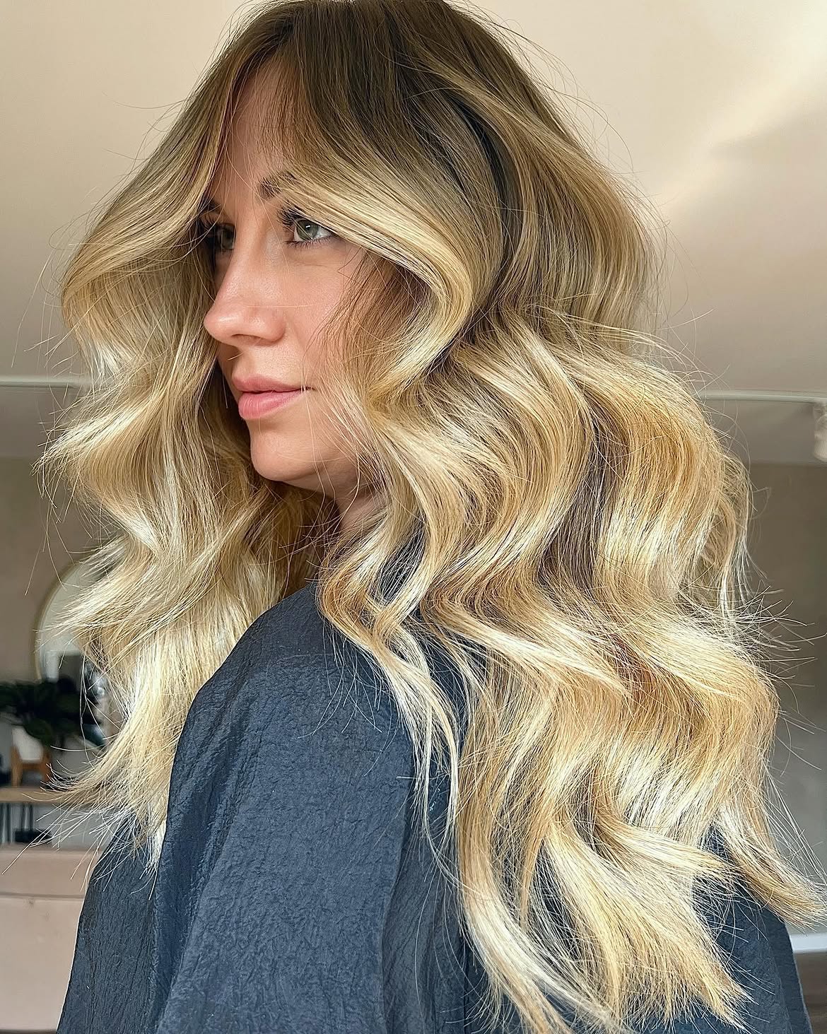 Honey Blonde Balayage With Loose Beachy Waves
