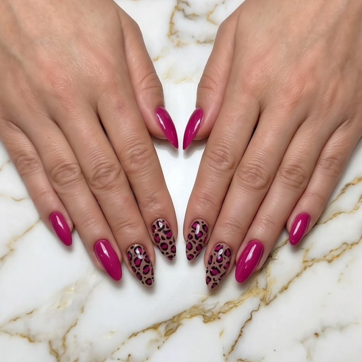 Hot Pink Leopard Print Stiletto Nails
