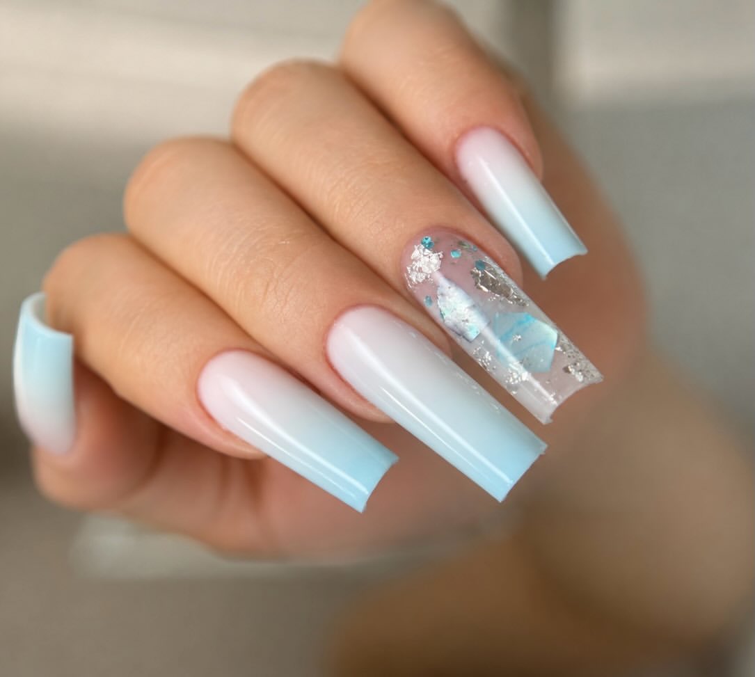 Icy Blue Ombre Square Acrylic Nails