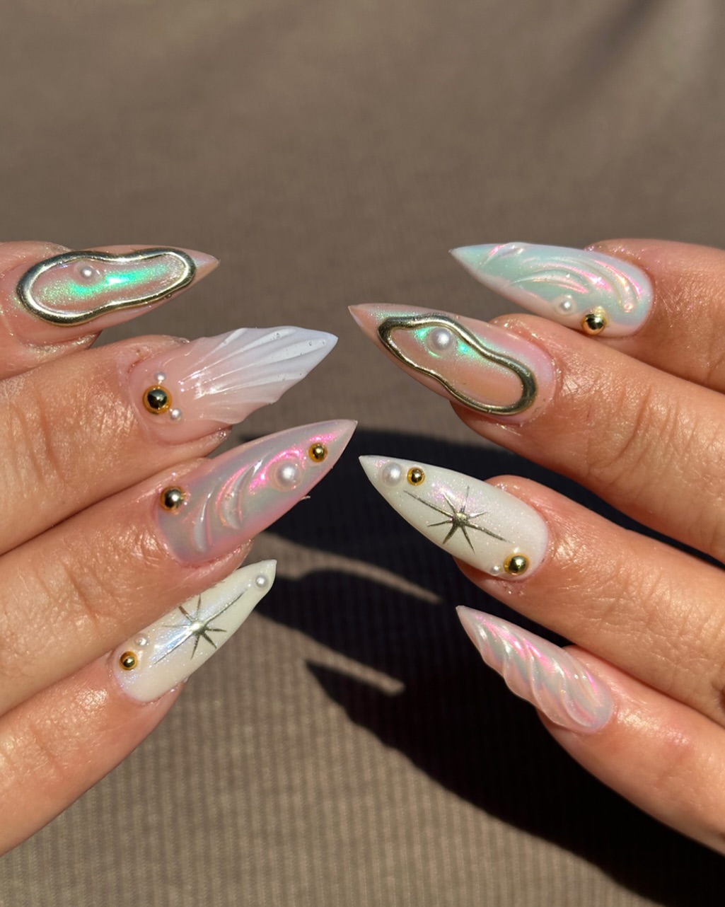 Iridescent Art Deco Mermaid Stiletto Nails
