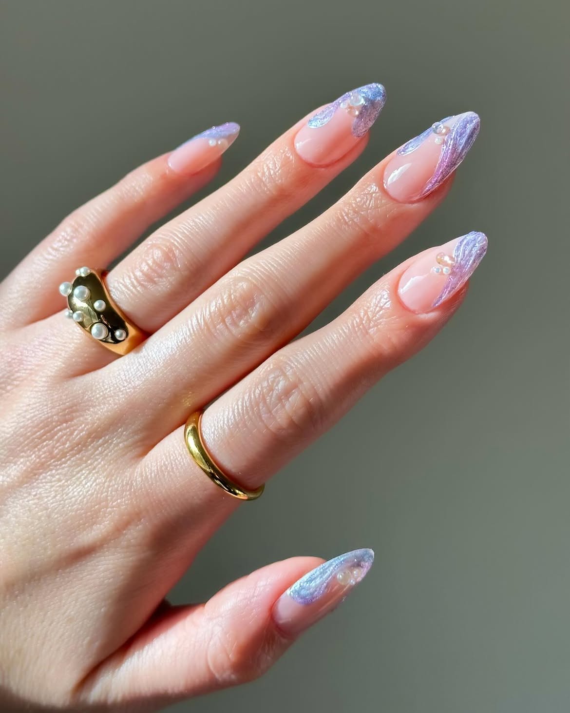 Iridescent Mermaid French Tip with Pearls