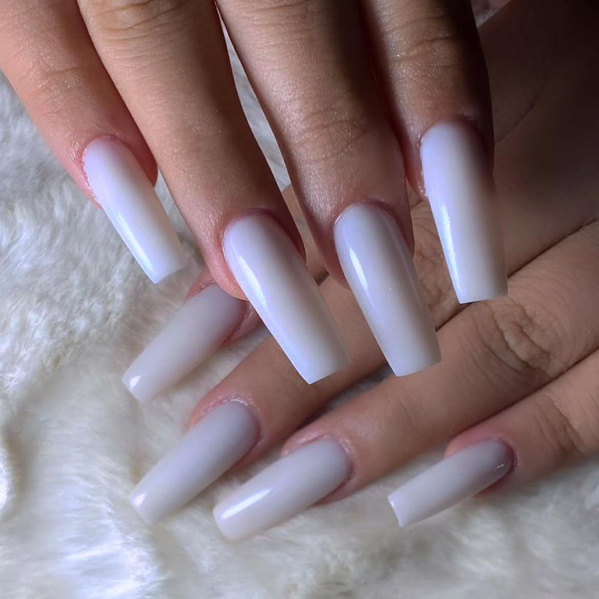 Iridescent Milky White Coffin Nails