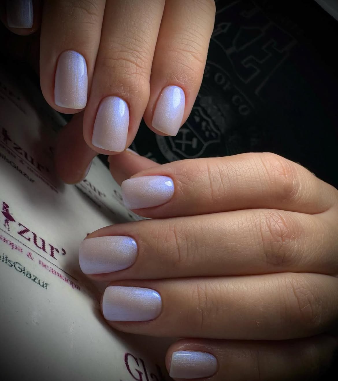 Iridescent Milky White Square Nails